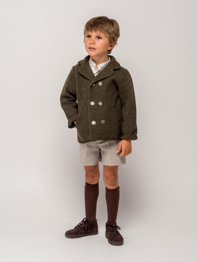 Veste Enfant Caldene Vert Tweed - Taille 26 - Laine Mélangée - Montrant - Occasion