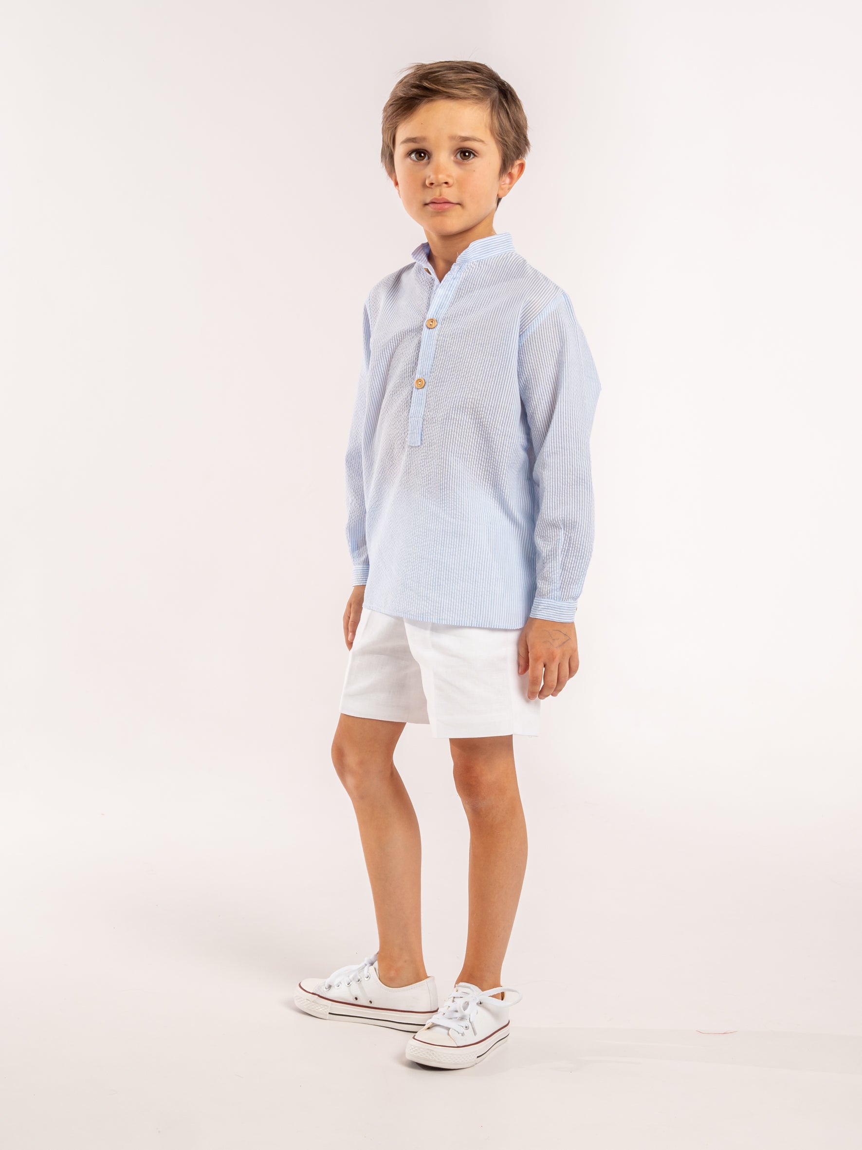 Chemise mao rayée bleue