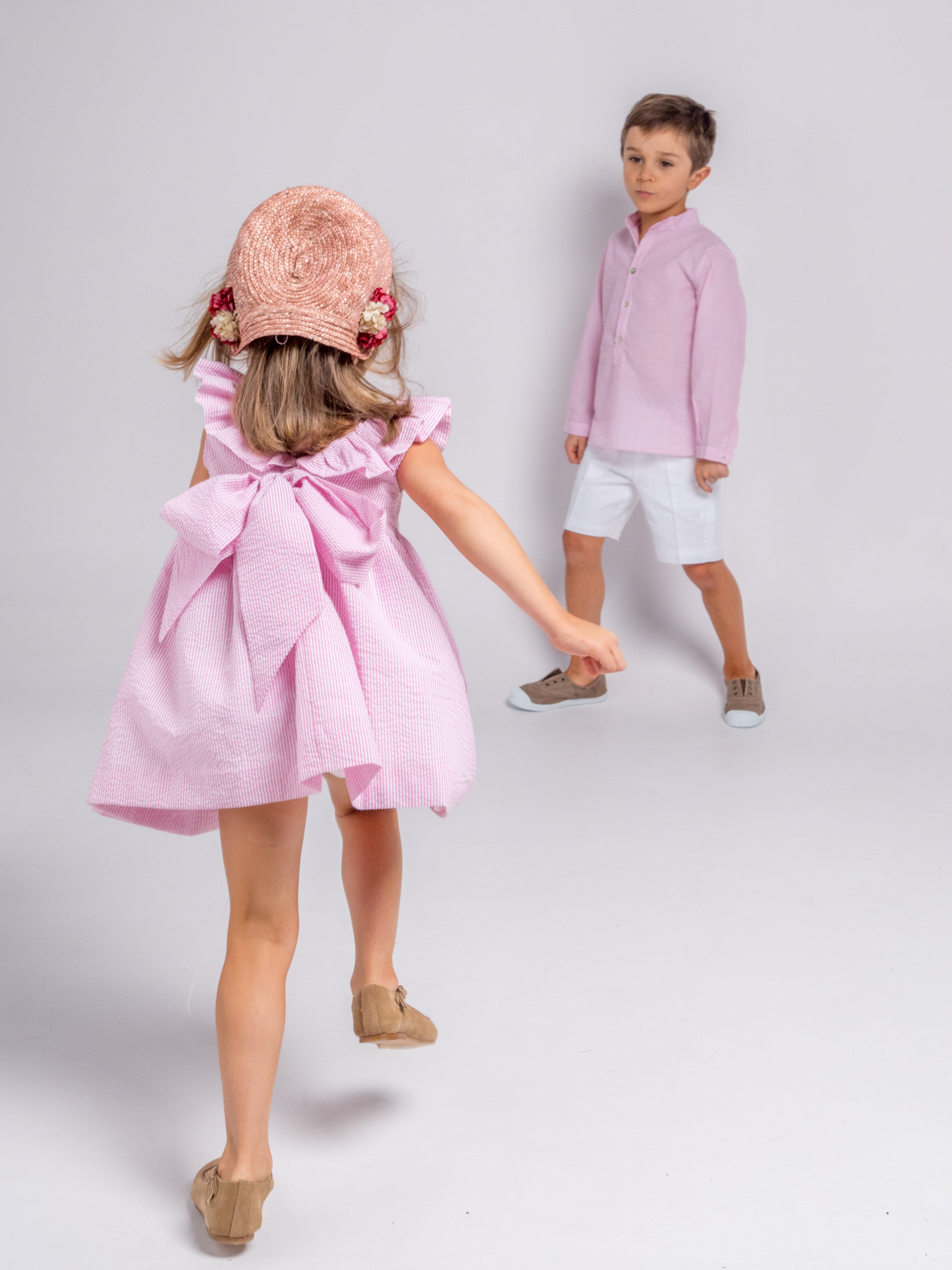 Chemise mao rayée fraise