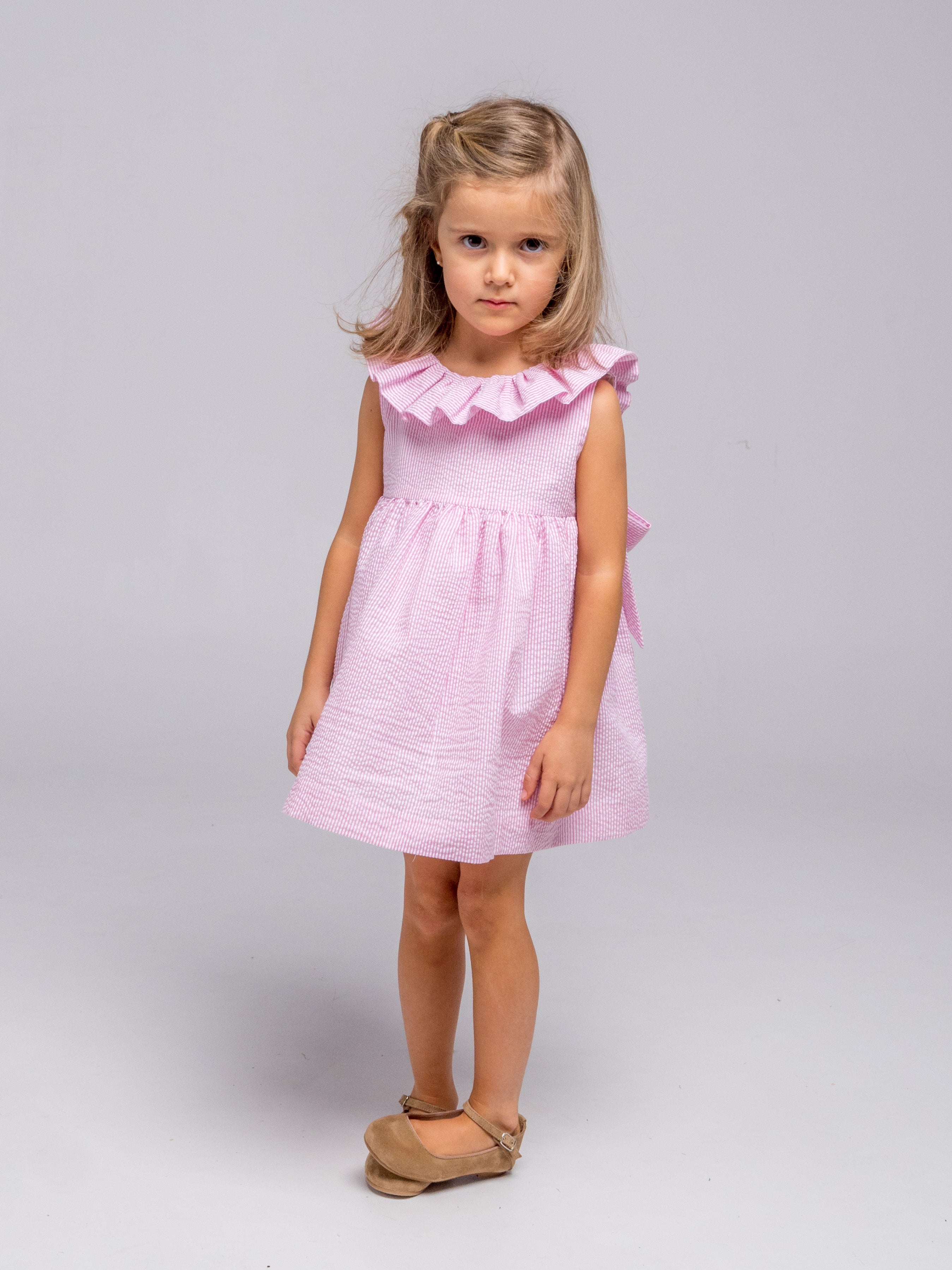 Vestido rayas fresa