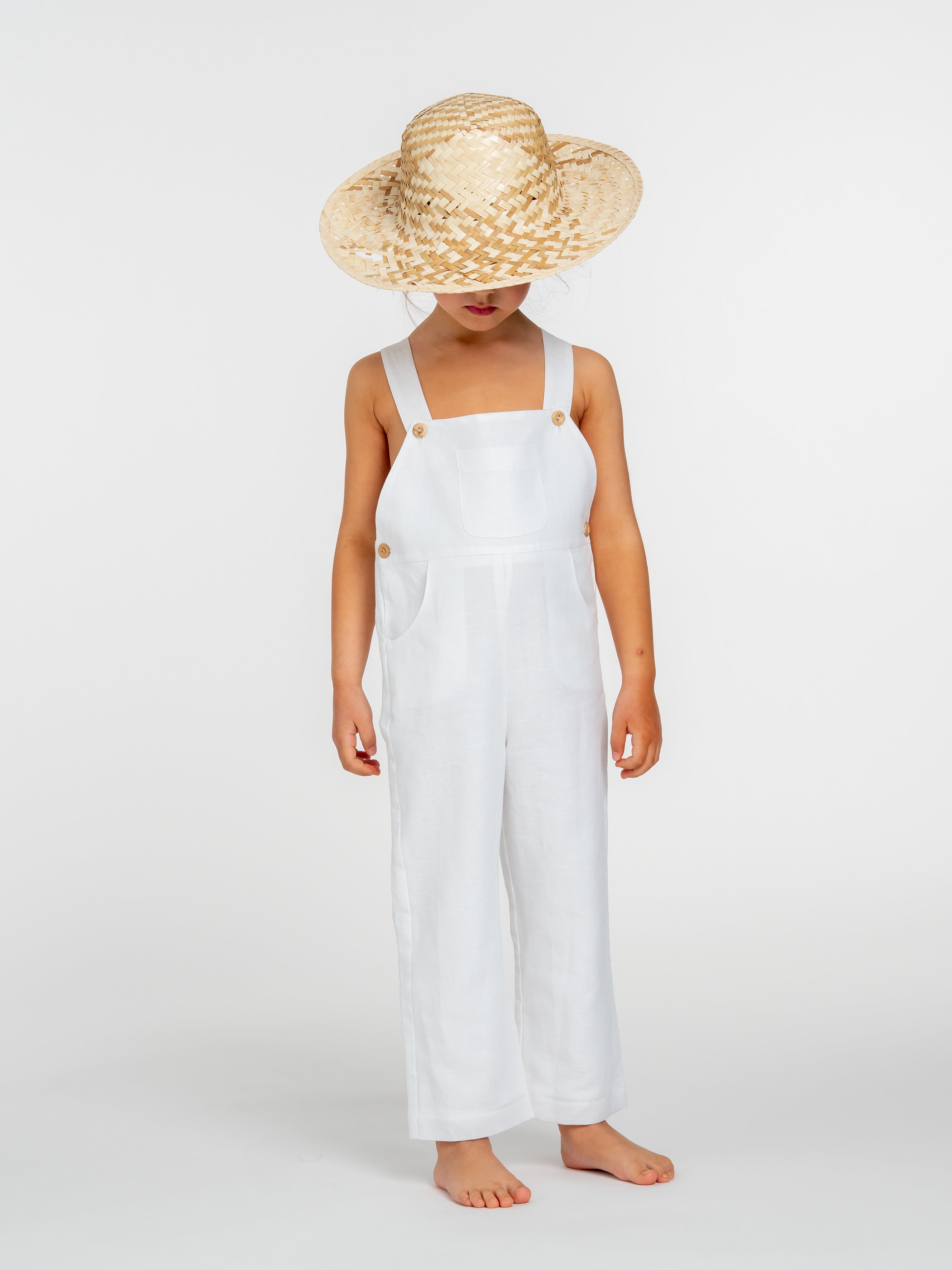 Salopette longue en lin blanc