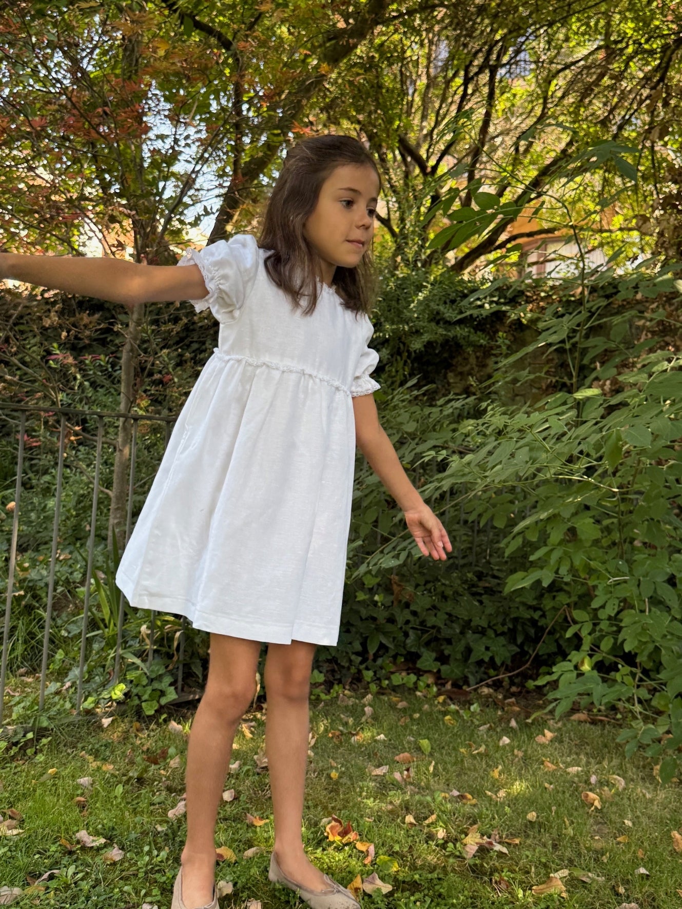 Vestido lino blanco manga corta