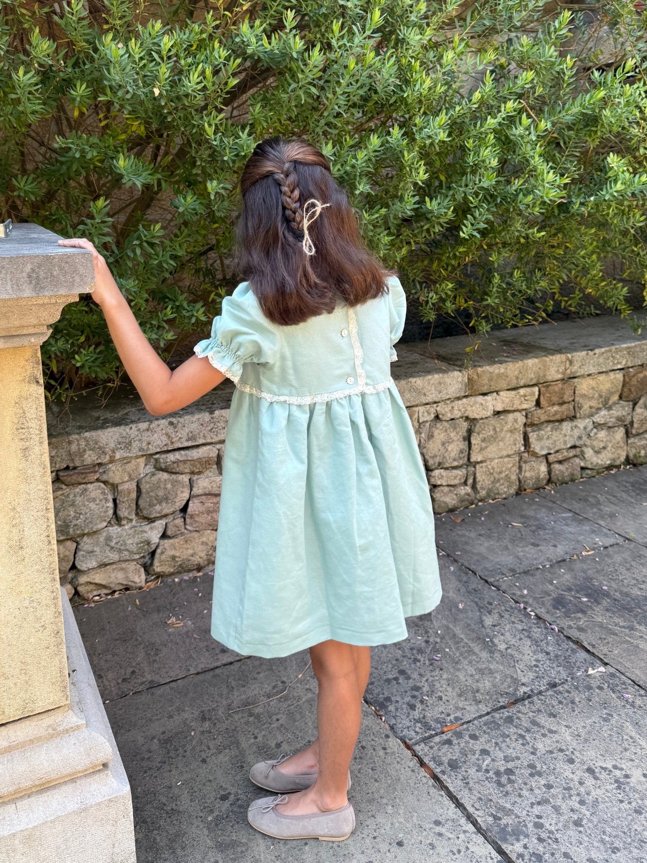 Vestido verde agua manga corta