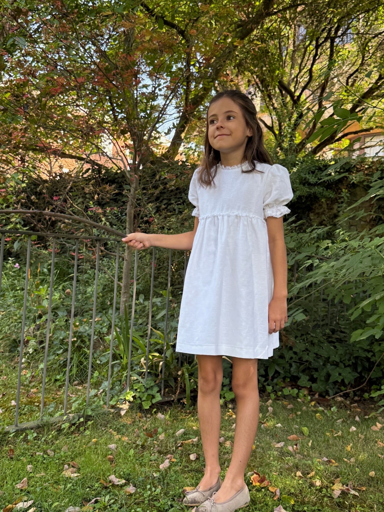 Vestido lino blanco manga corta