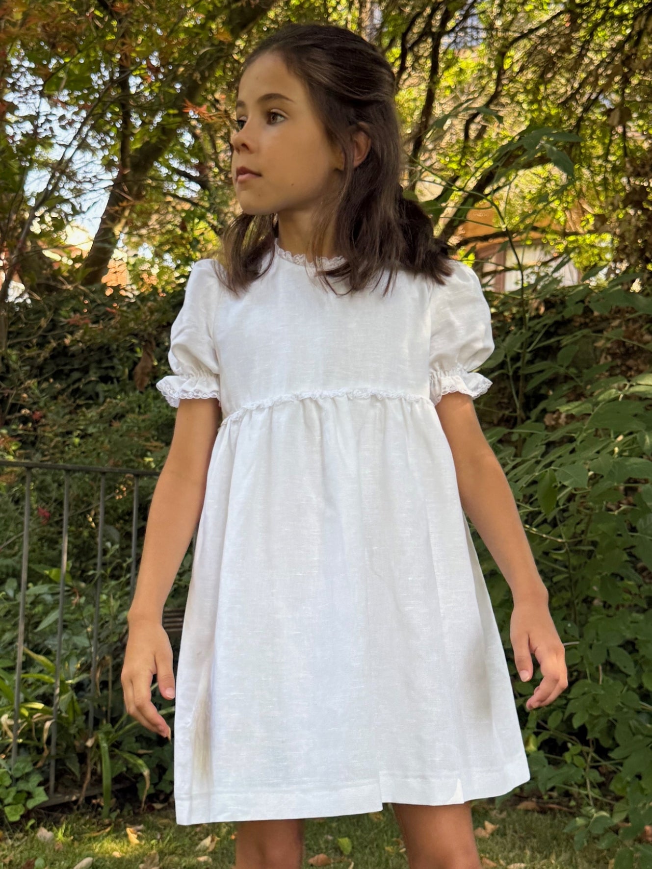 Vestido lino blanco manga corta