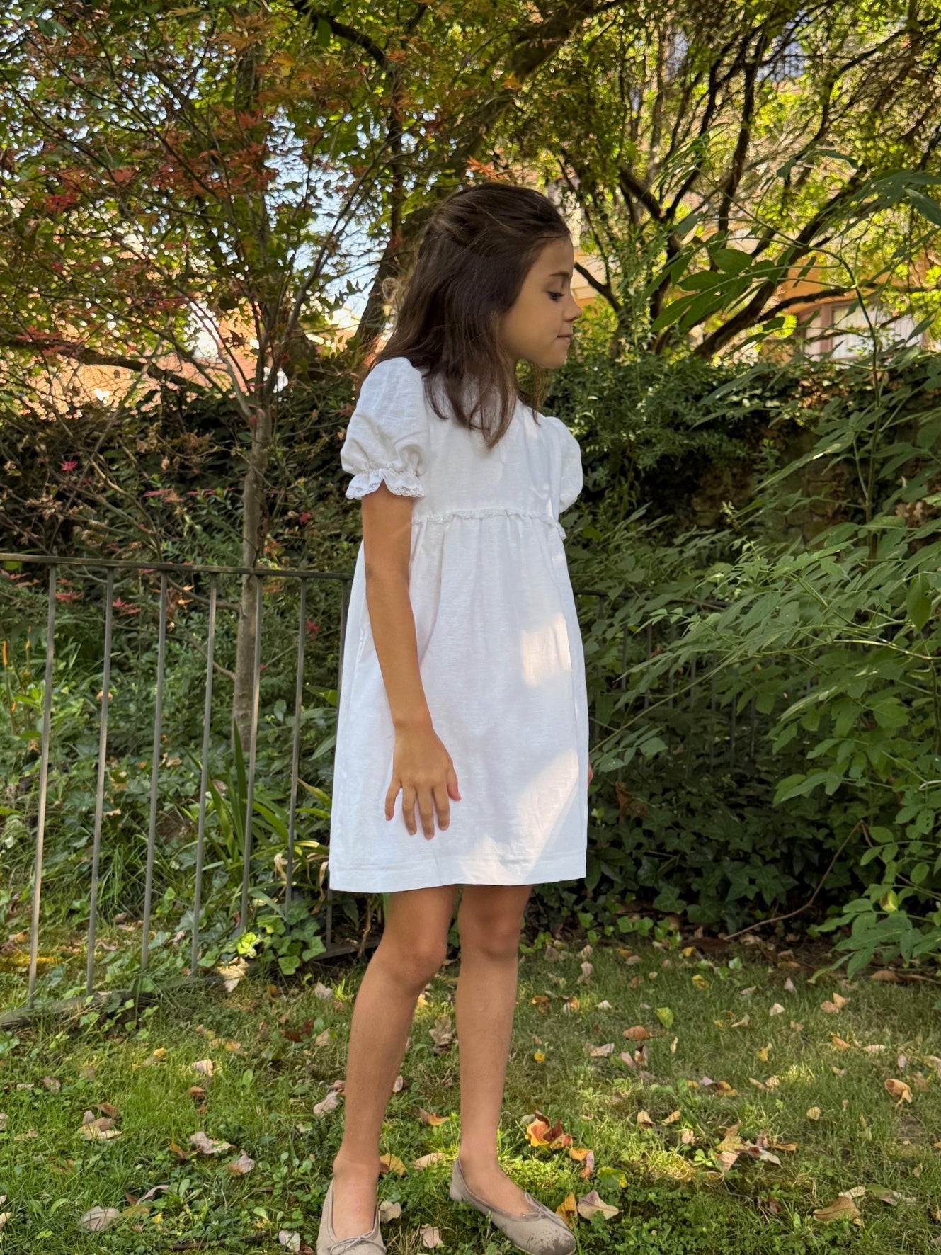 Vestido lino blanco manga corta