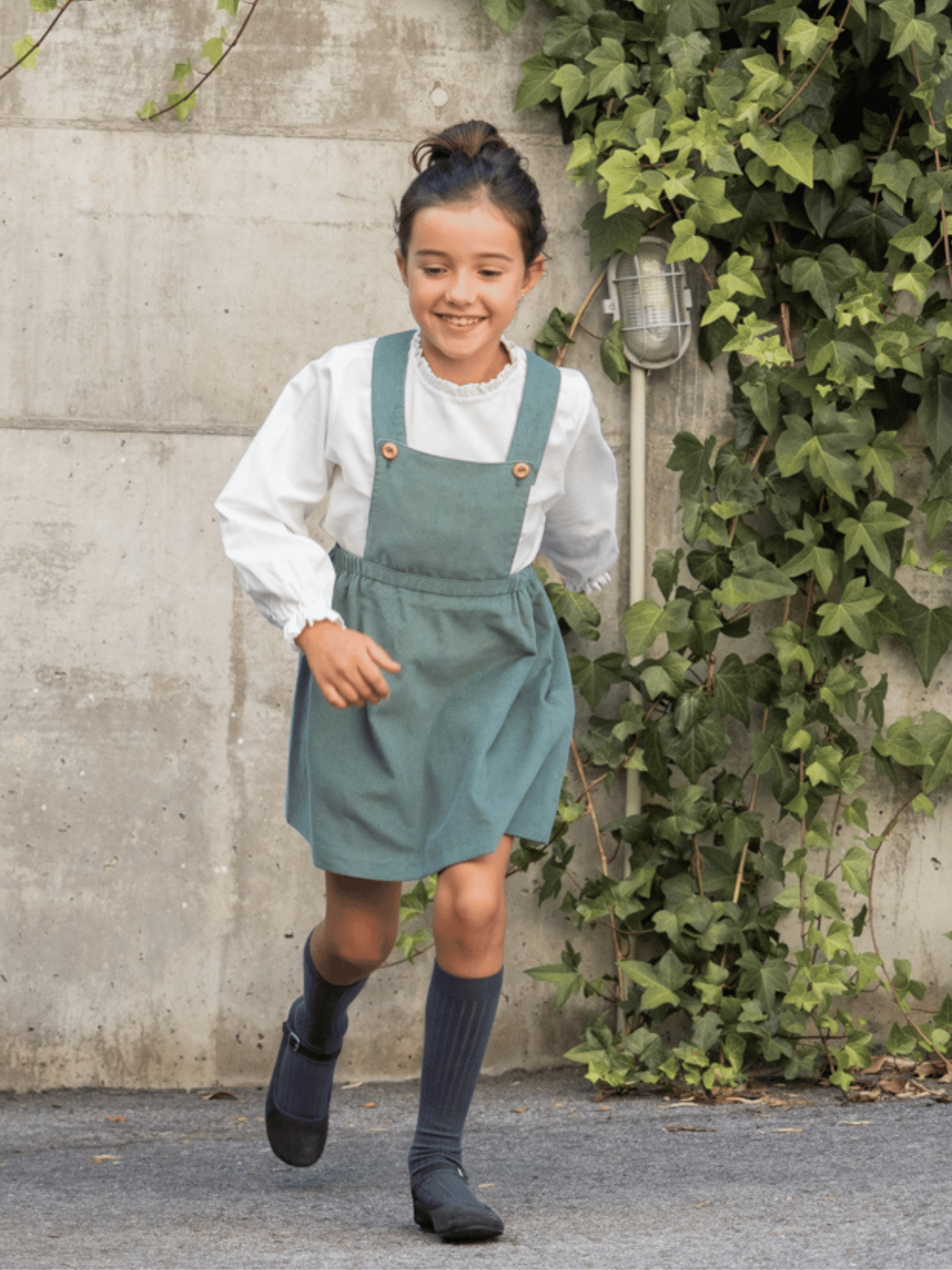 Green corduroy overall skirt
