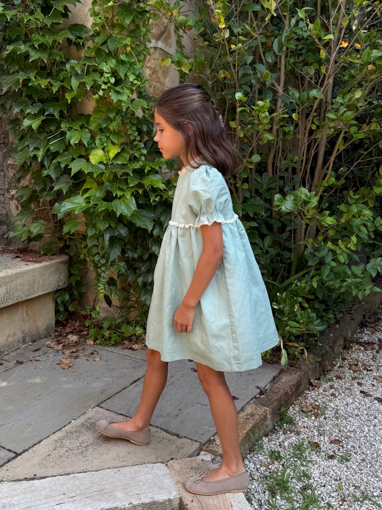 Vestido verde agua manga corta