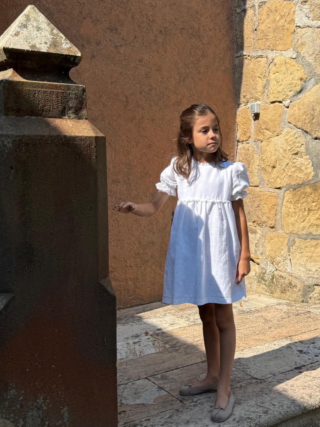 Vestido lino blanco manga corta