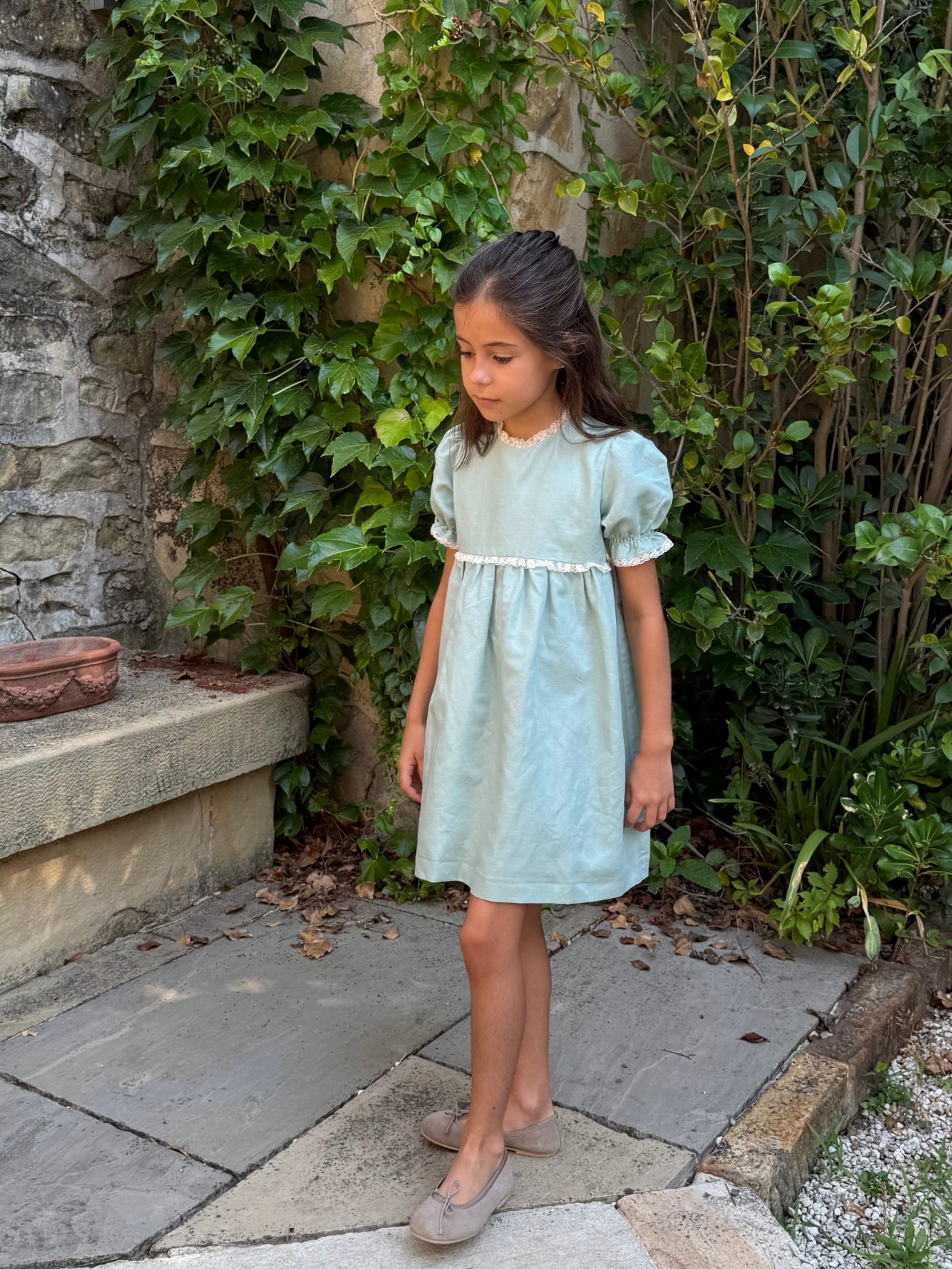 Vestido verde agua manga corta