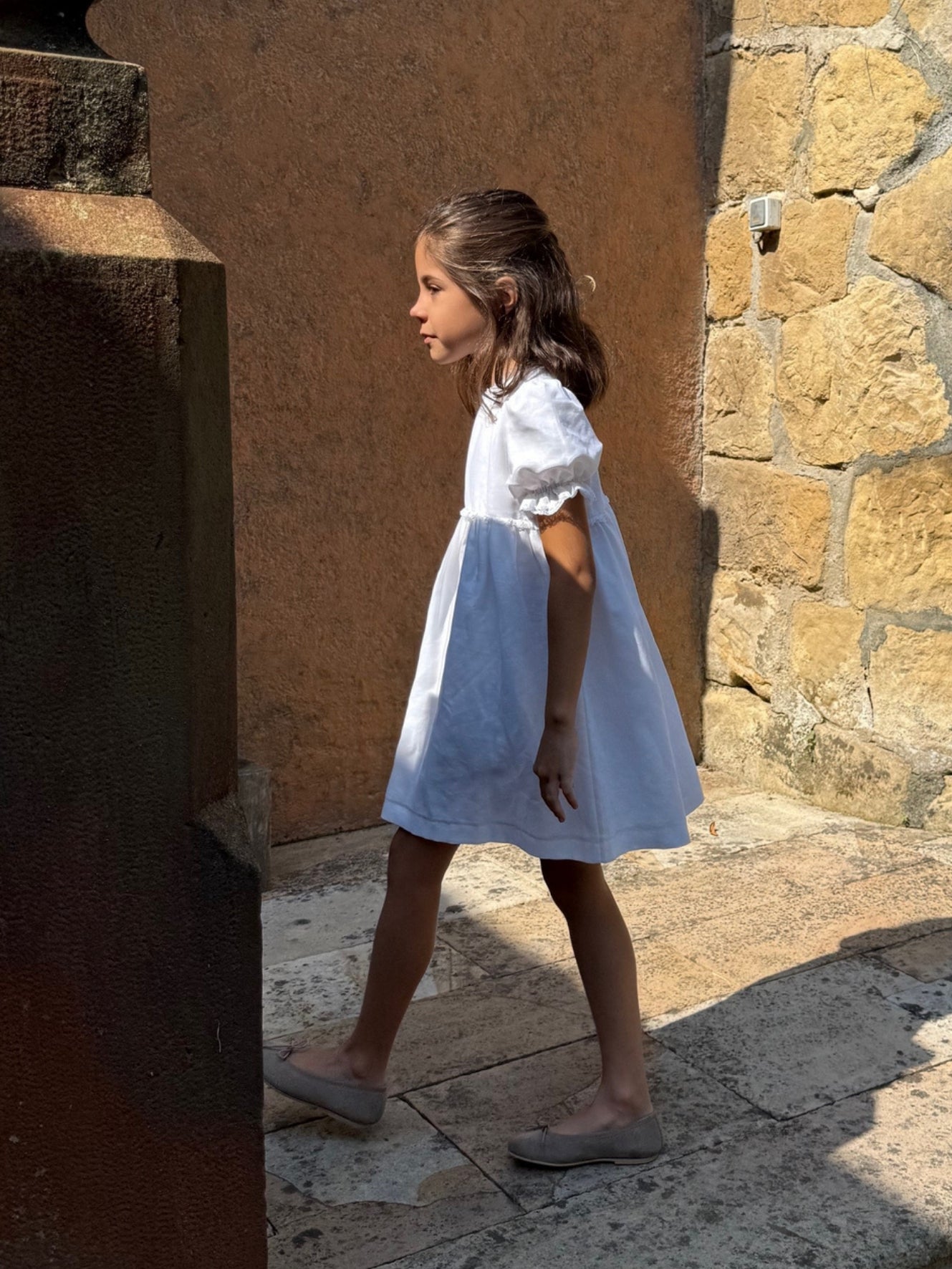 Vestido lino blanco manga corta