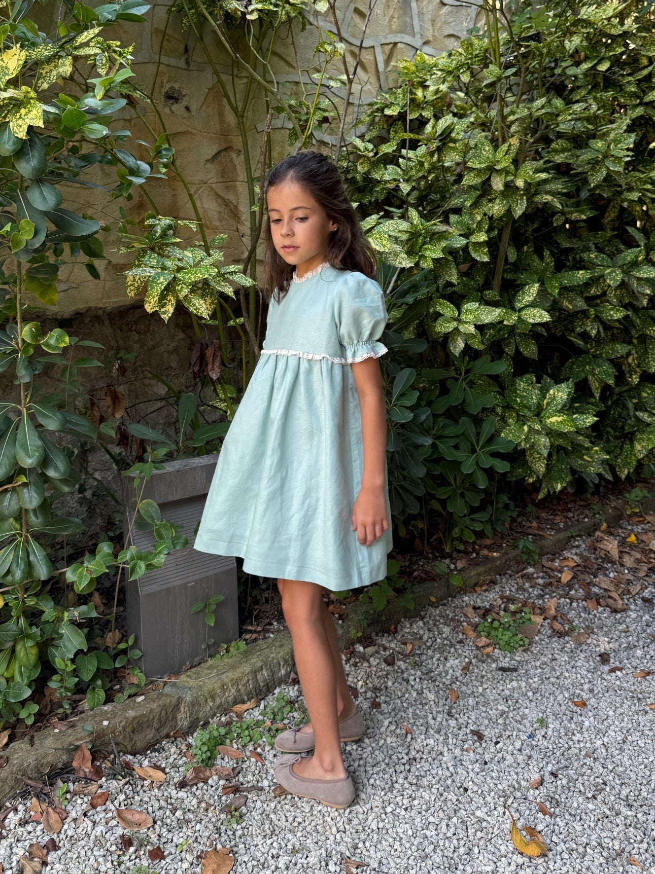 Vestido verde agua manga corta