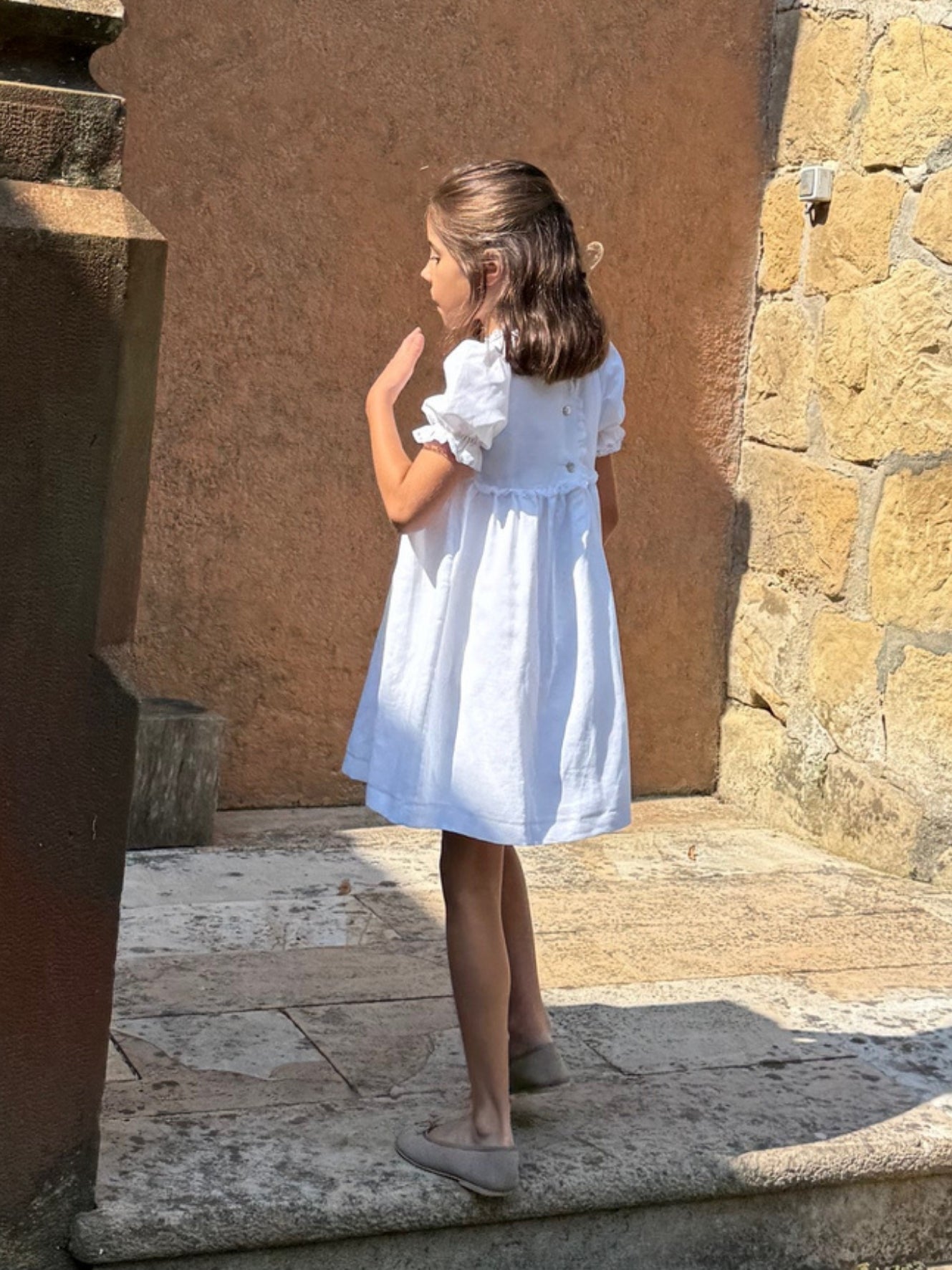 Vestido lino blanco manga corta