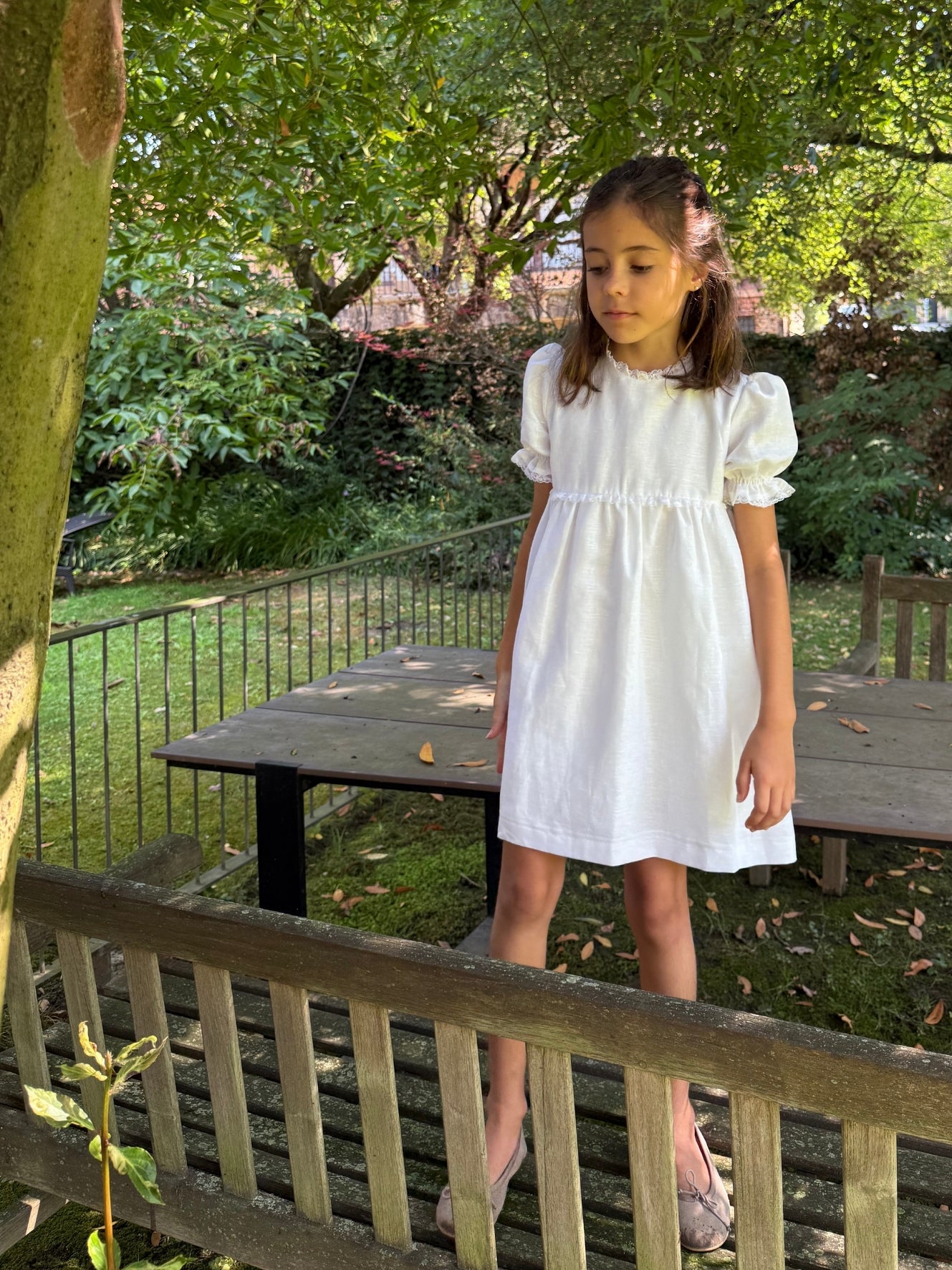 Vestido lino blanco manga corta