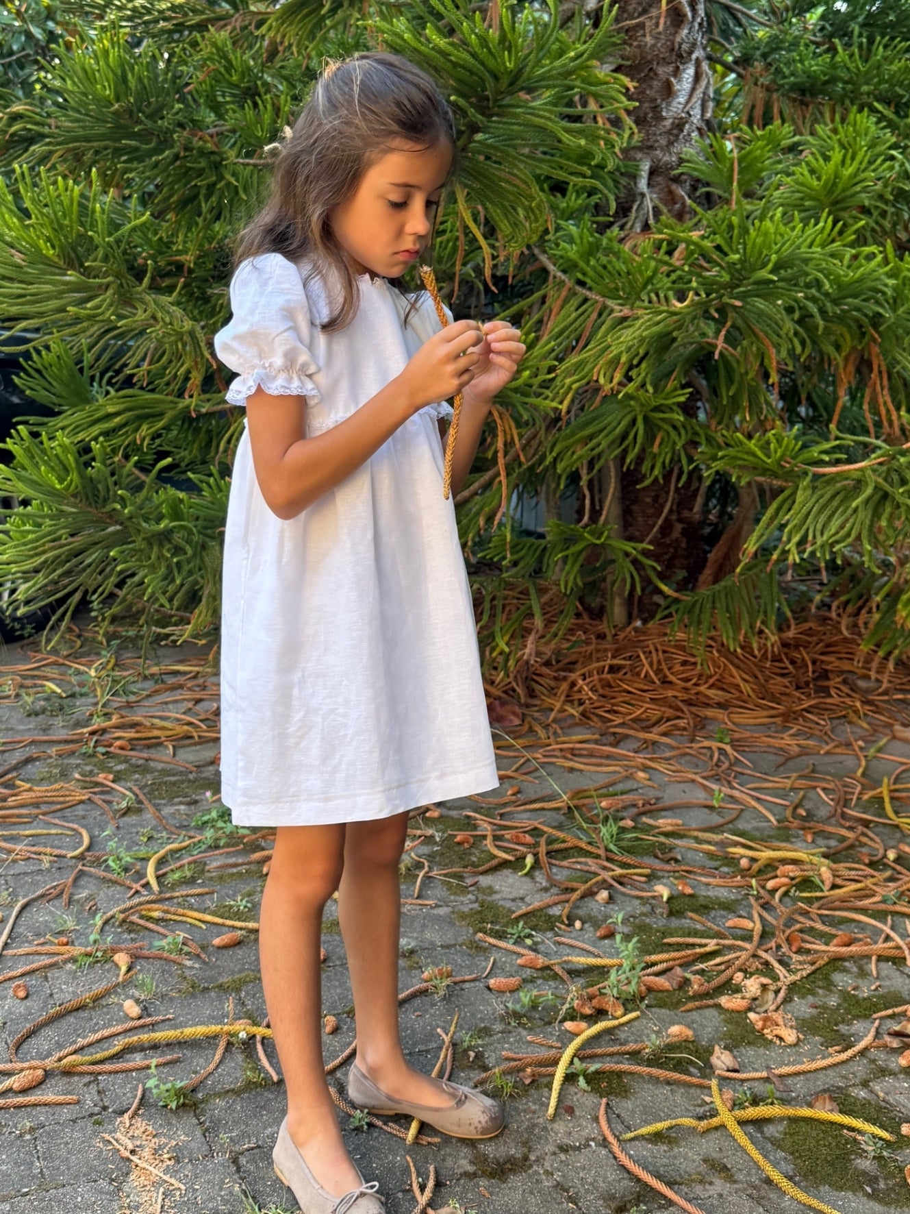 Vestido lino blanco manga corta