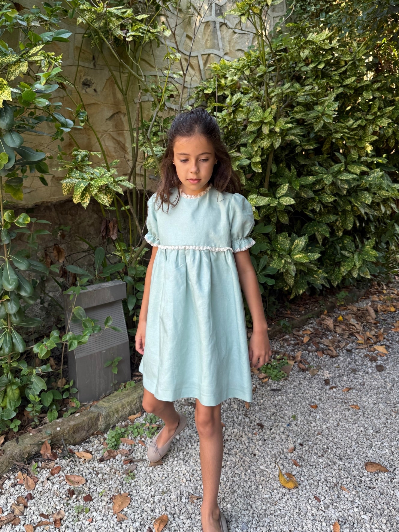 Vestido verde agua manga corta
