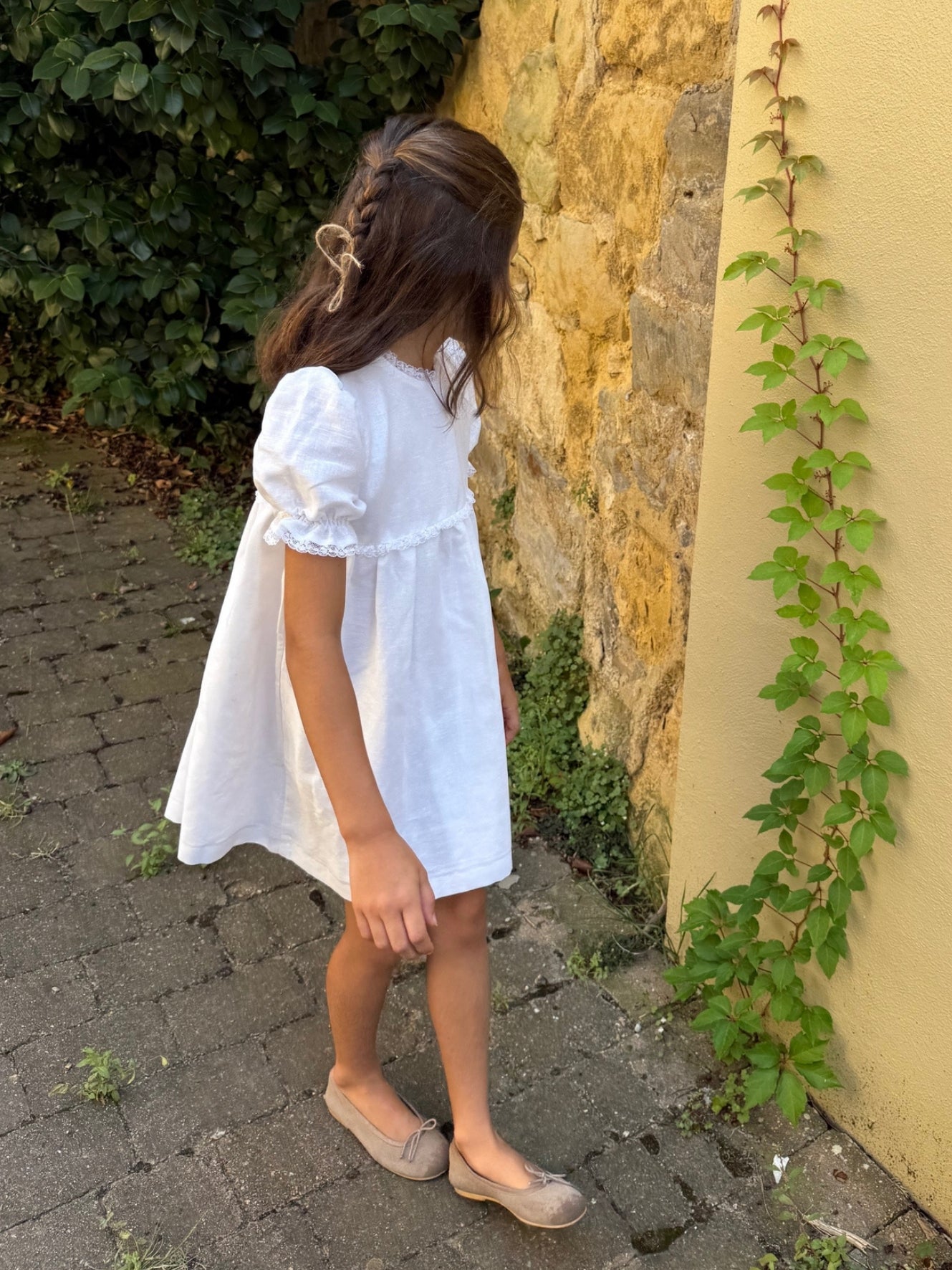 Vestido lino blanco manga corta
