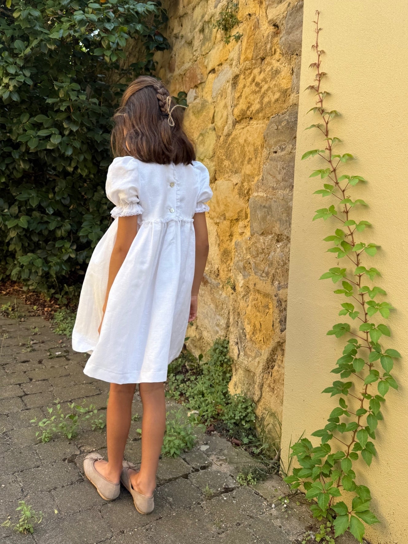 Vestido lino blanco manga corta
