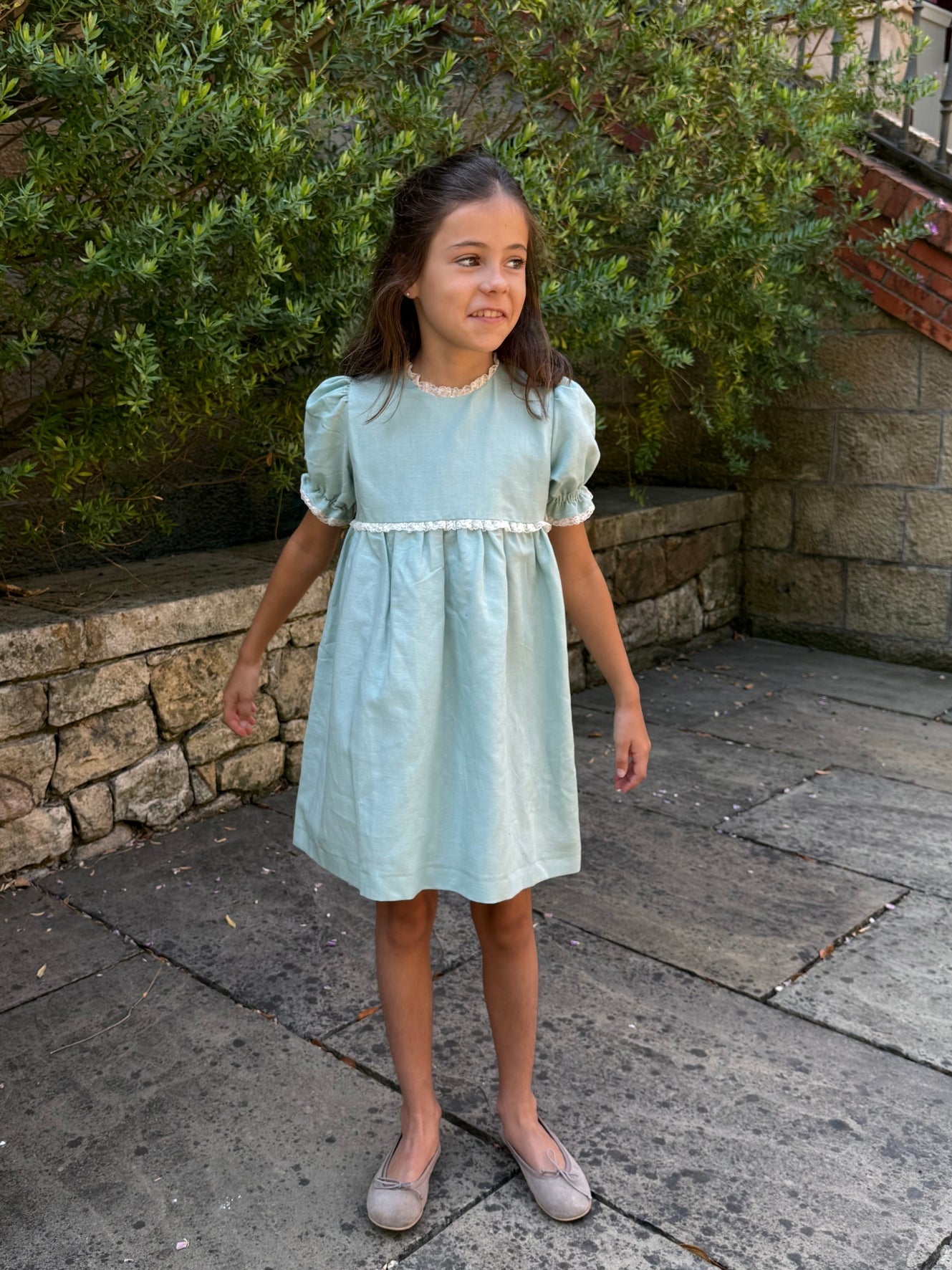 Vestido verde agua manga corta