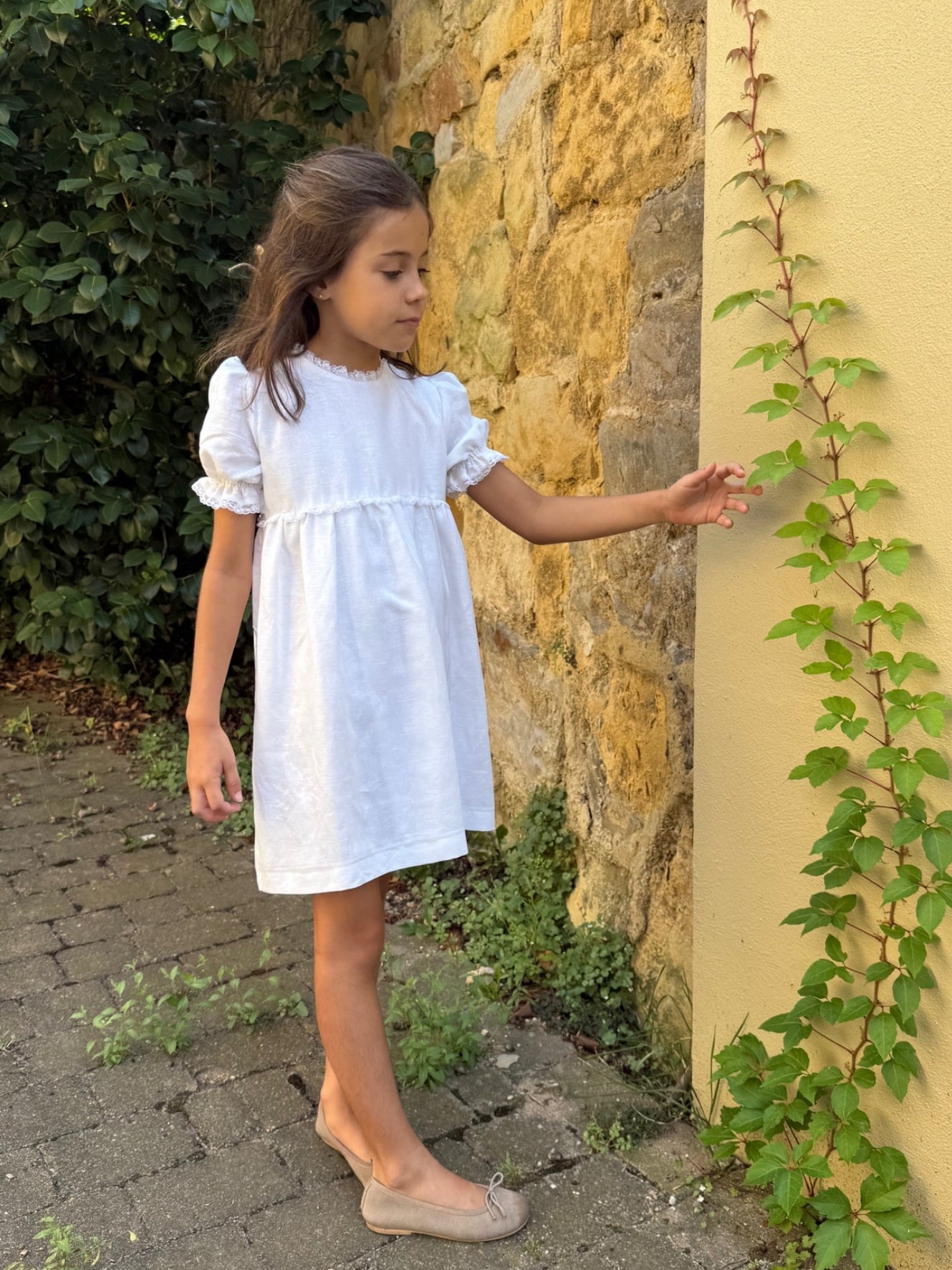 Vestido lino blanco manga corta