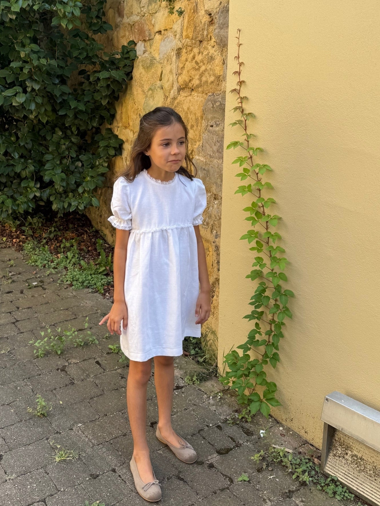 Vestido lino blanco manga corta