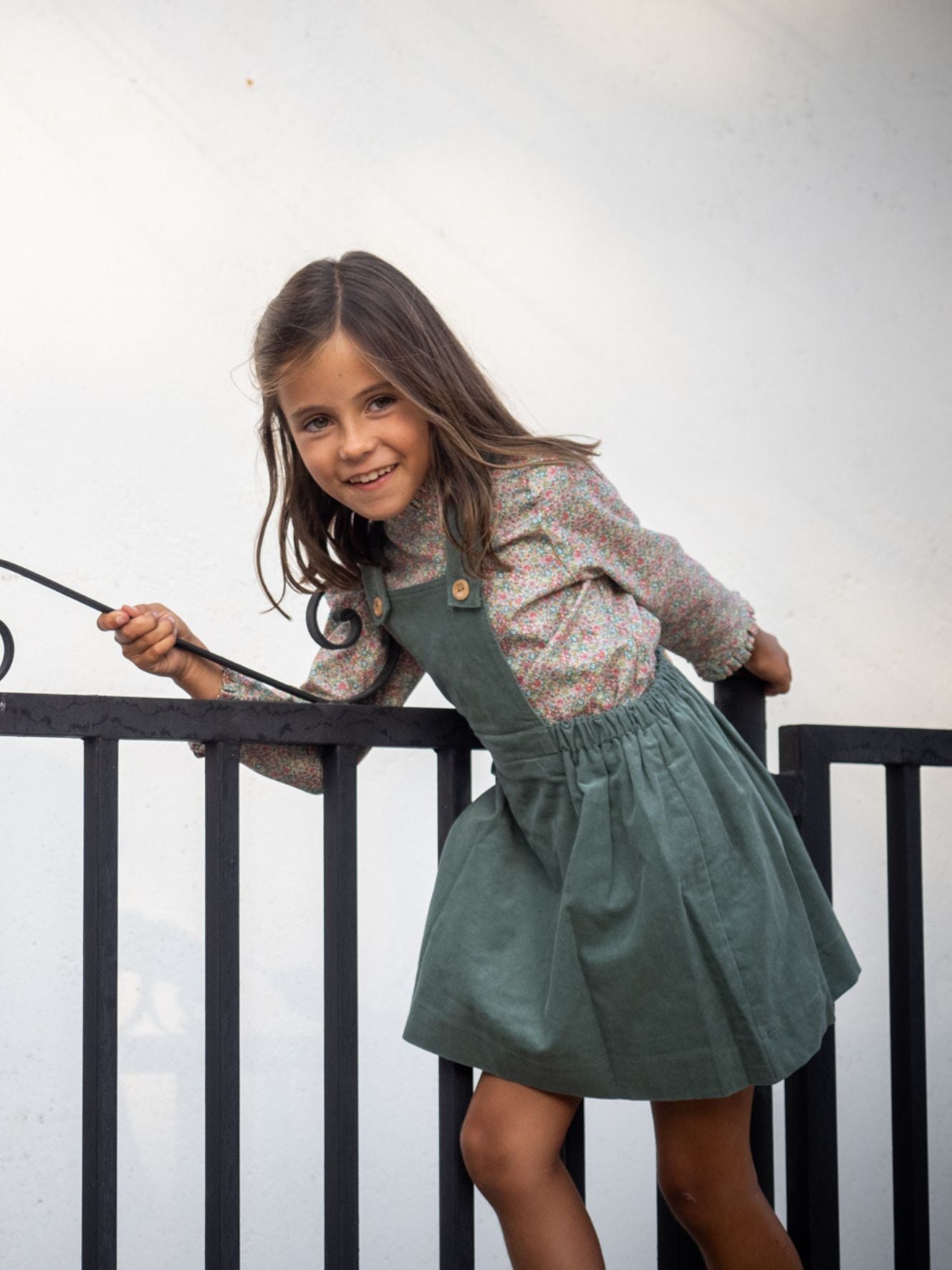 Green corduroy overall skirt