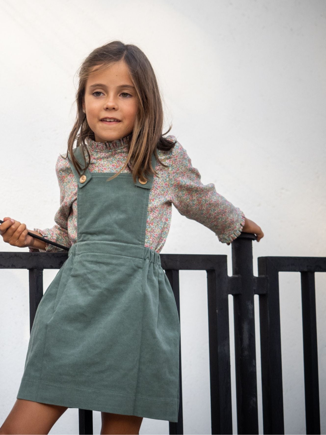 Green corduroy overall skirt