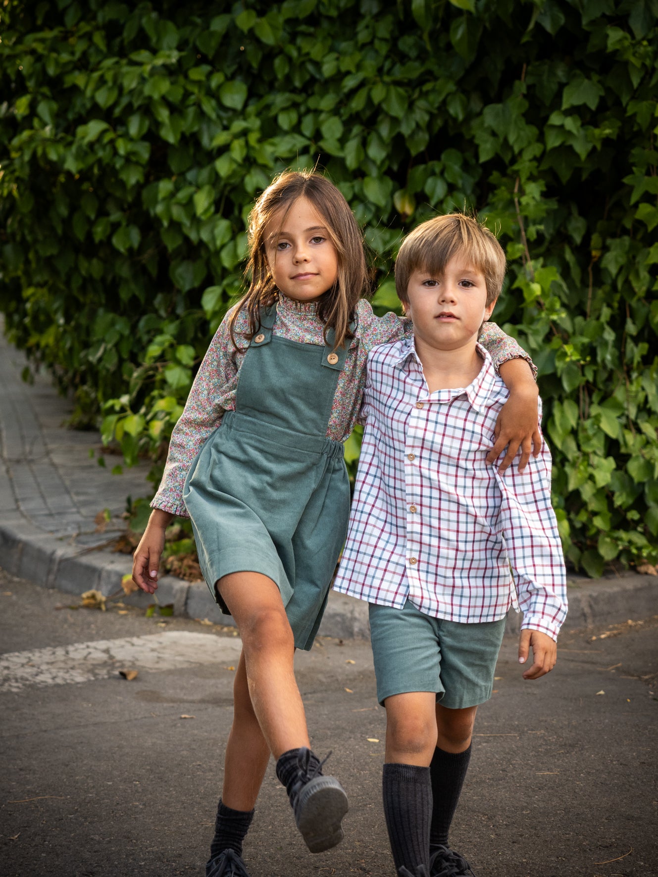 Green corduroy overall skirt