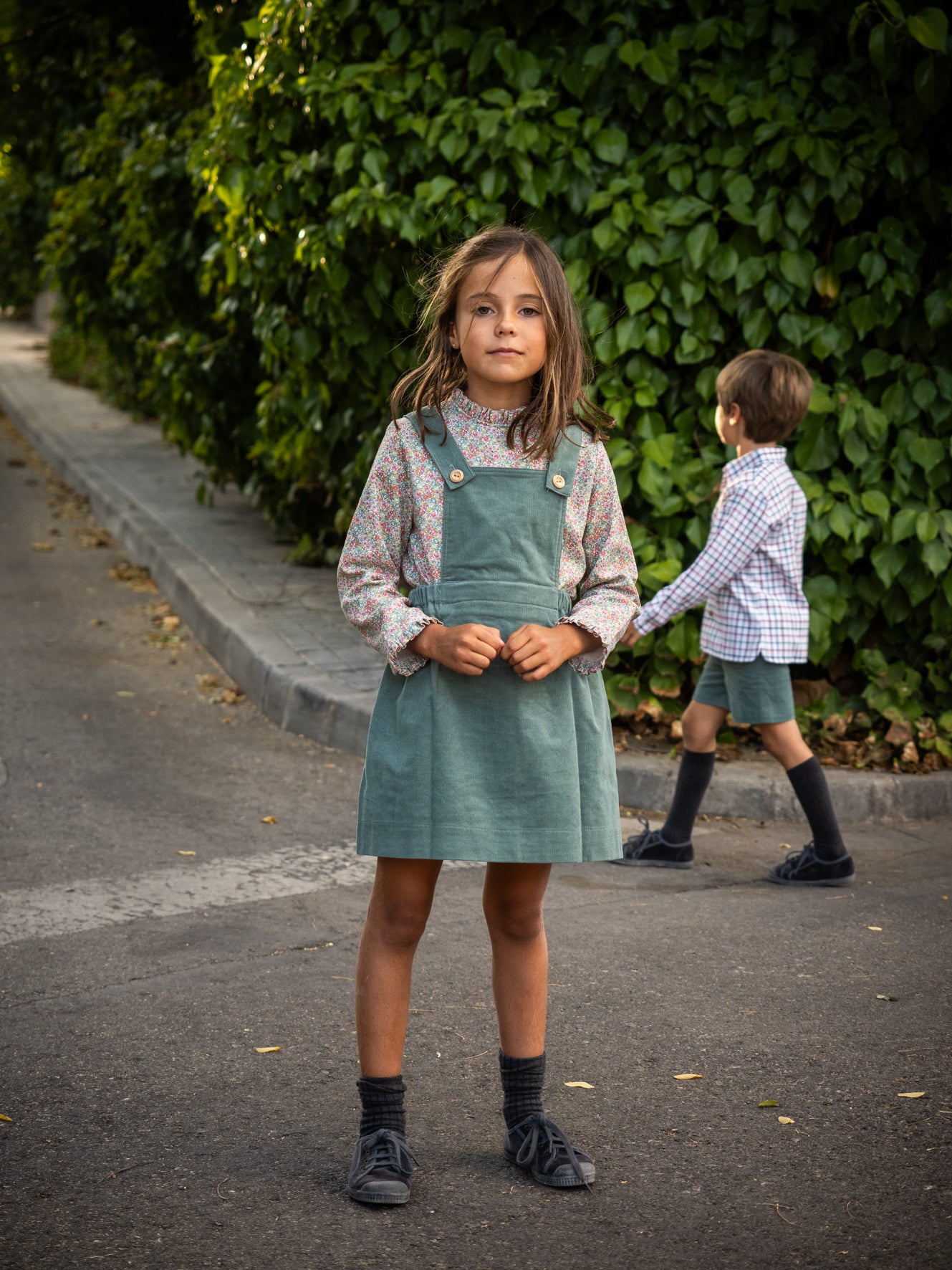 Green corduroy overall skirt