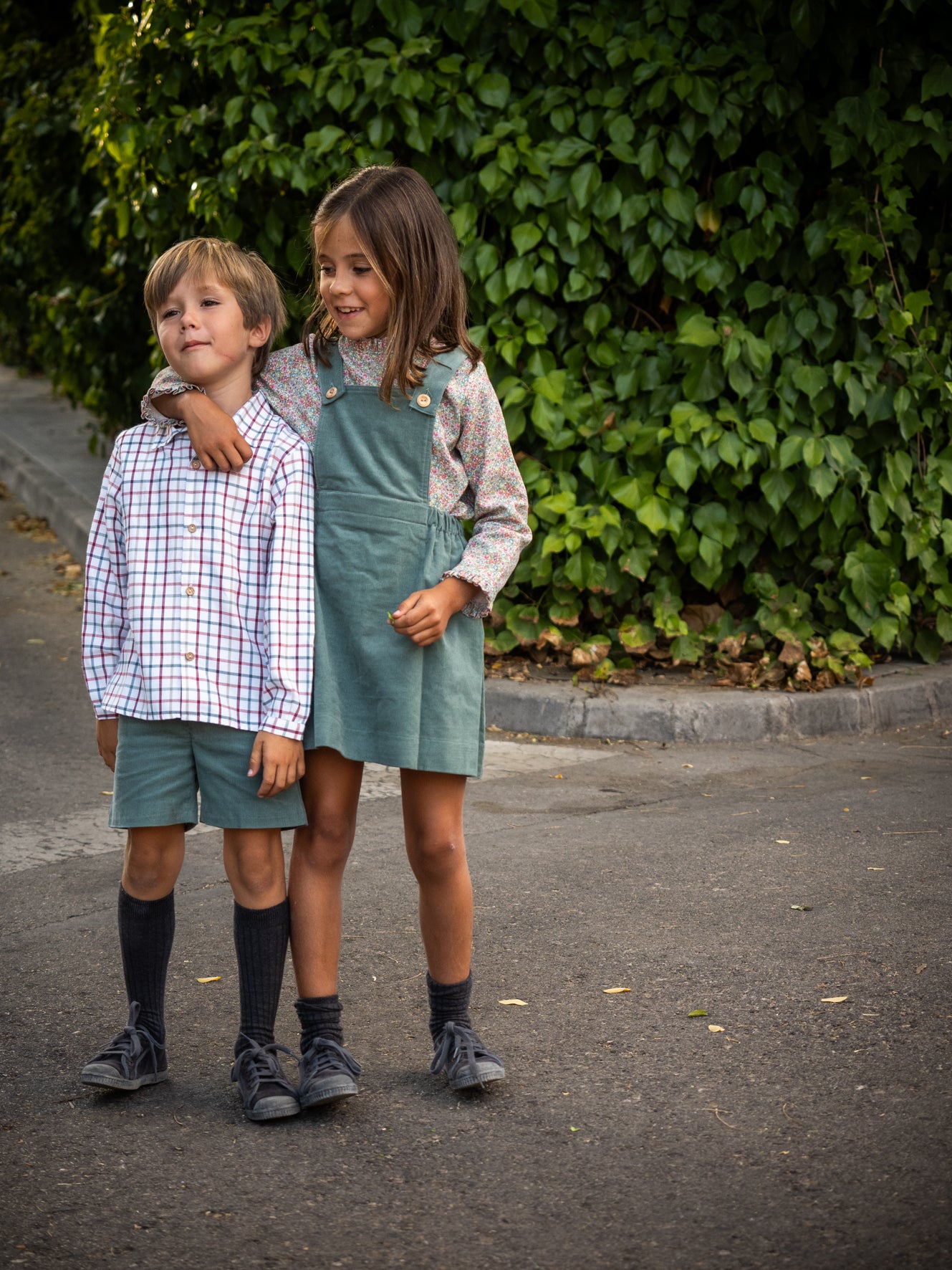 Green corduroy overall skirt