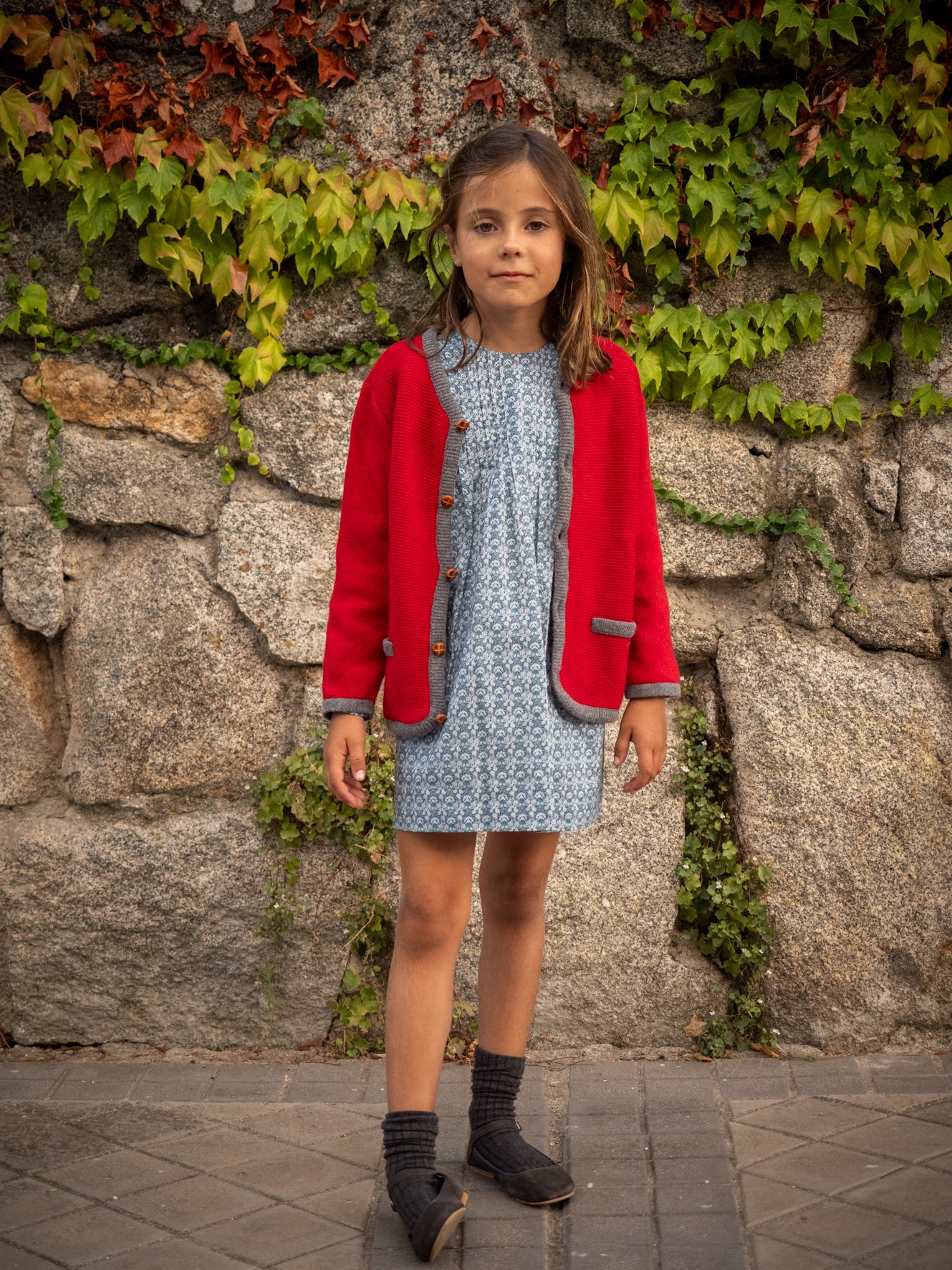 Red jacket with grey trim
