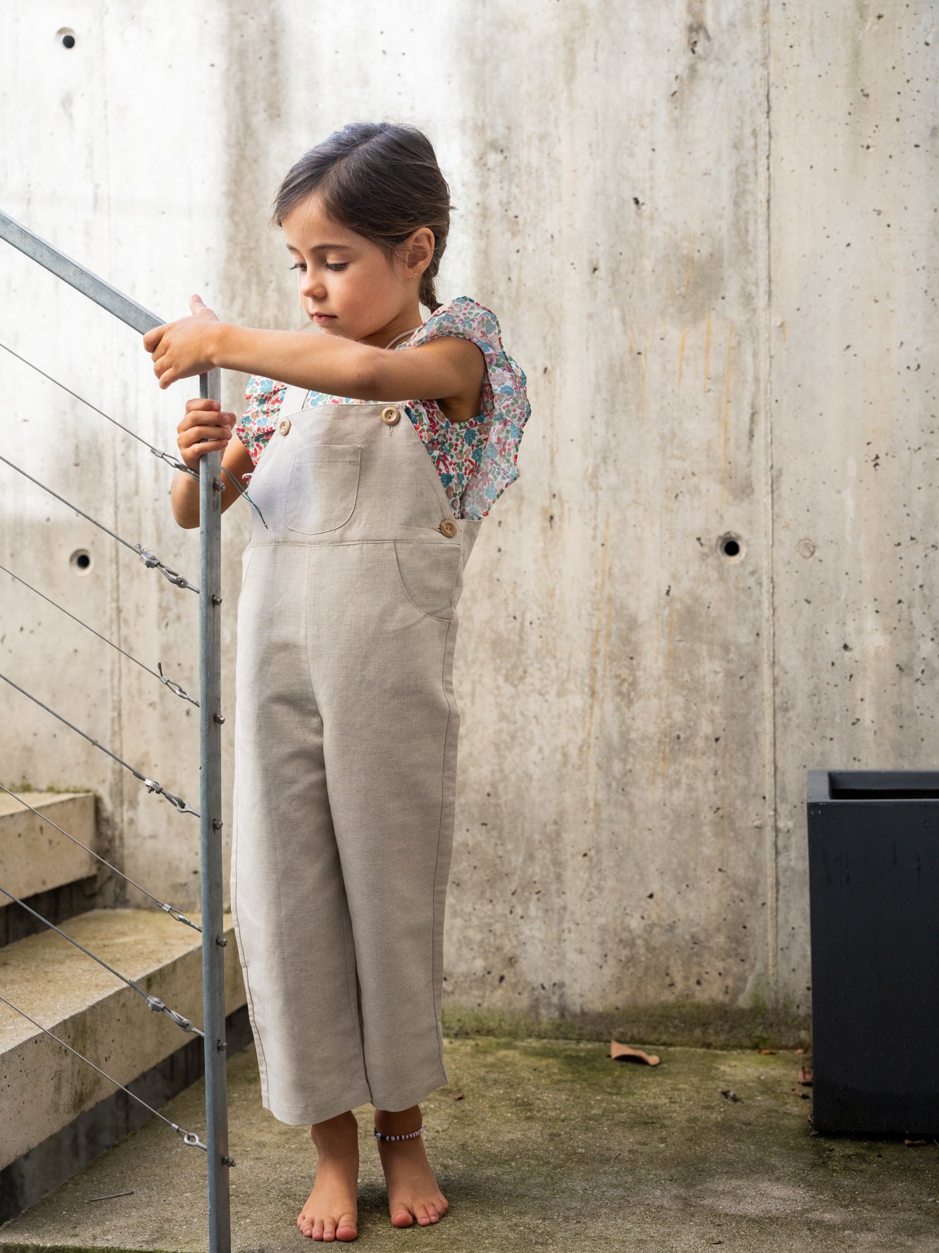 Long raw linen dungarees