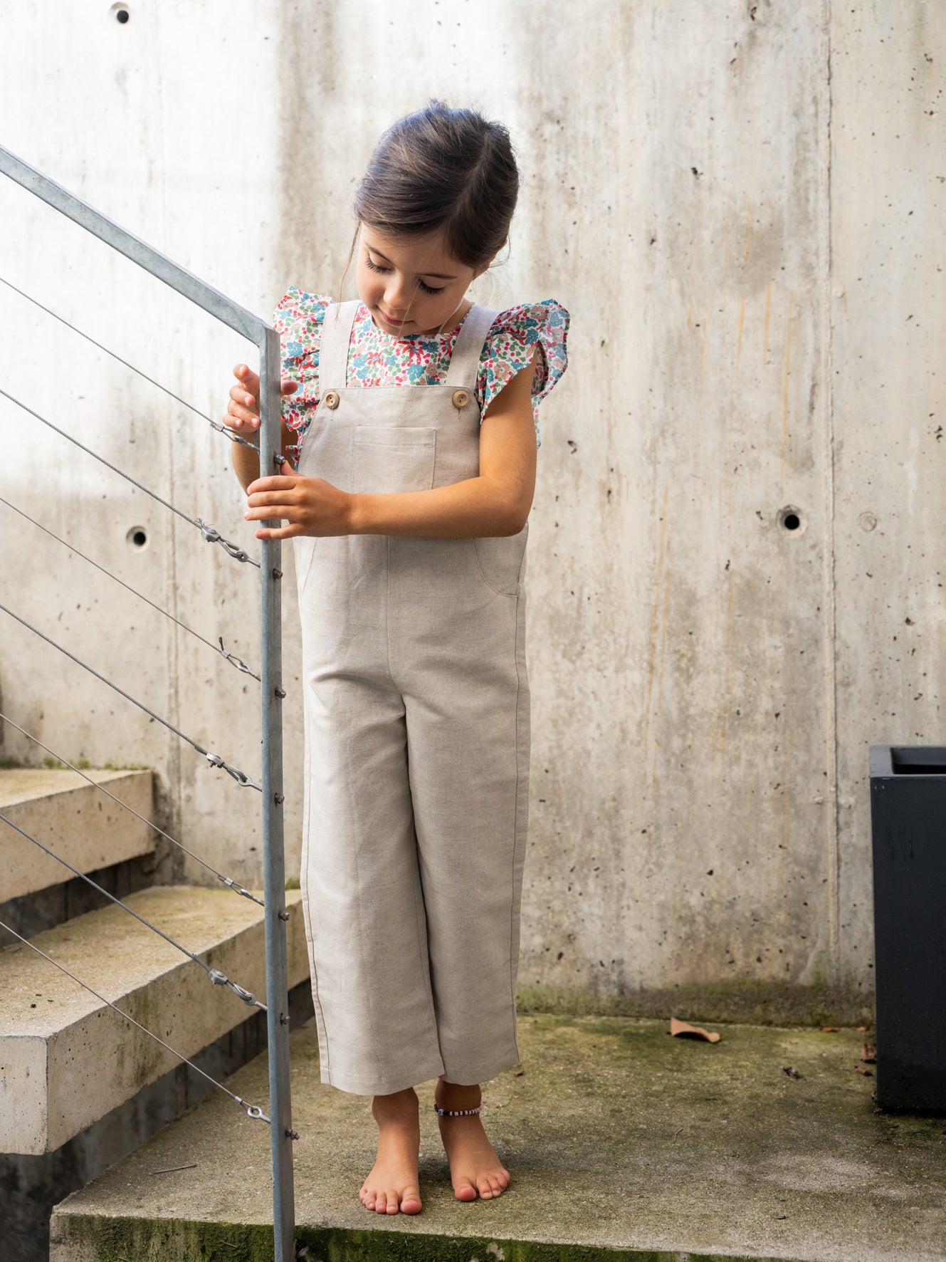 Long raw linen dungarees