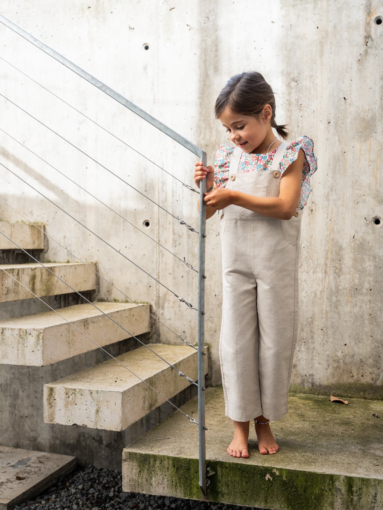 Long raw linen dungarees