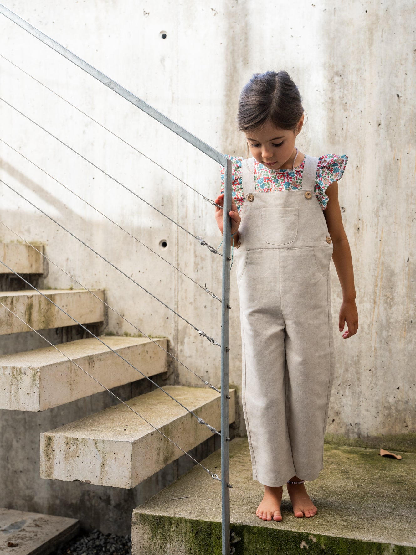 Long raw linen dungarees