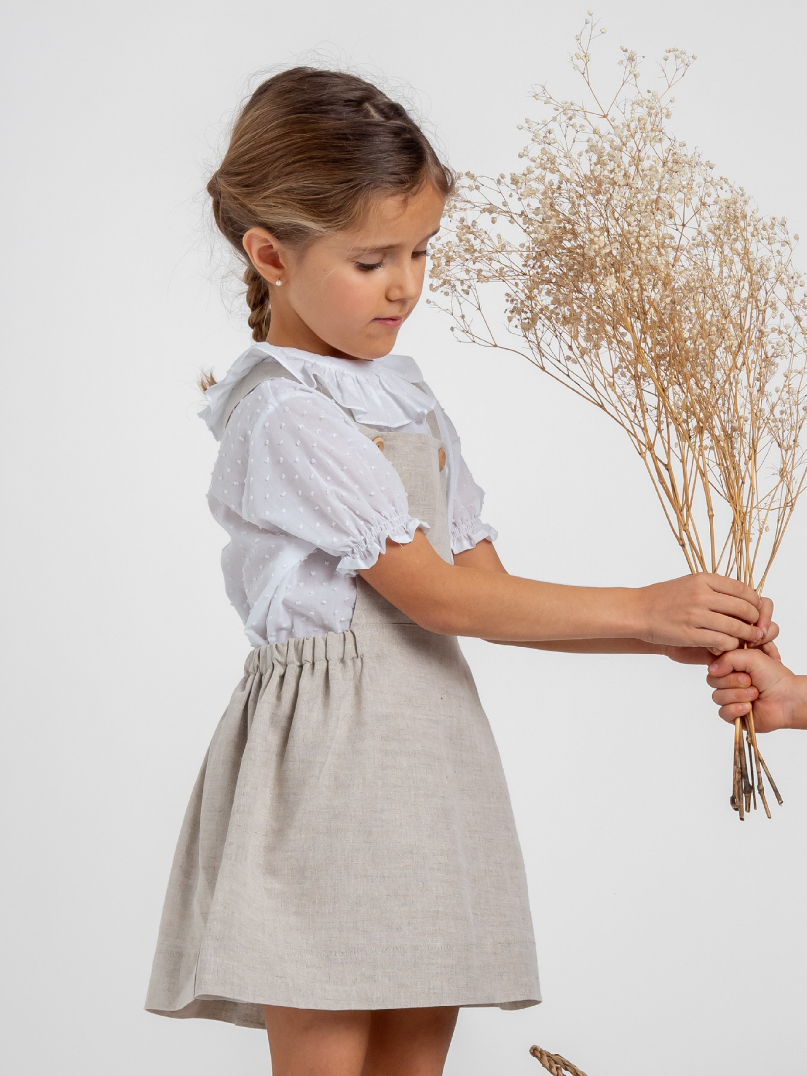Raw linen overall skirt
