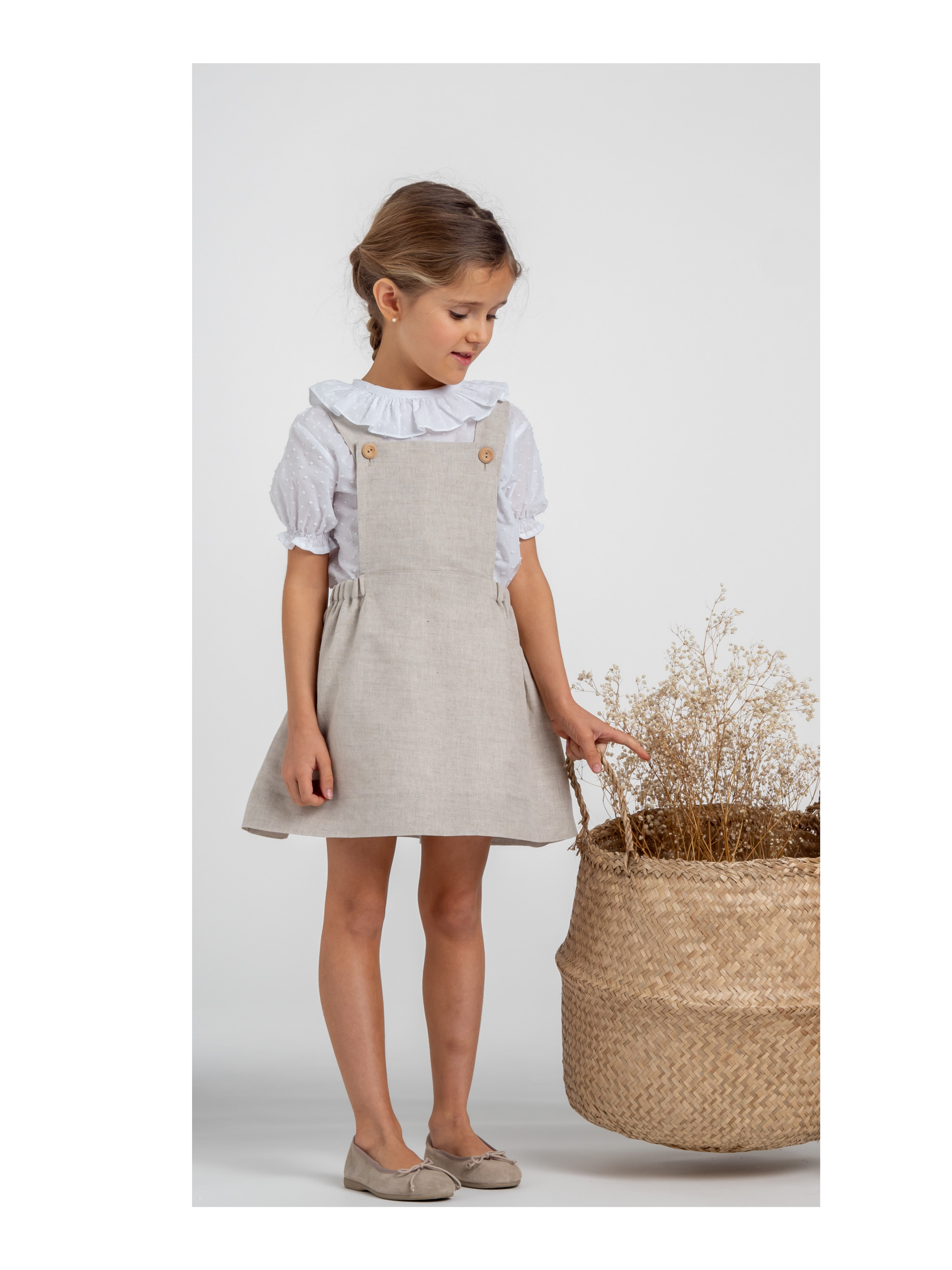 Raw linen overall skirt