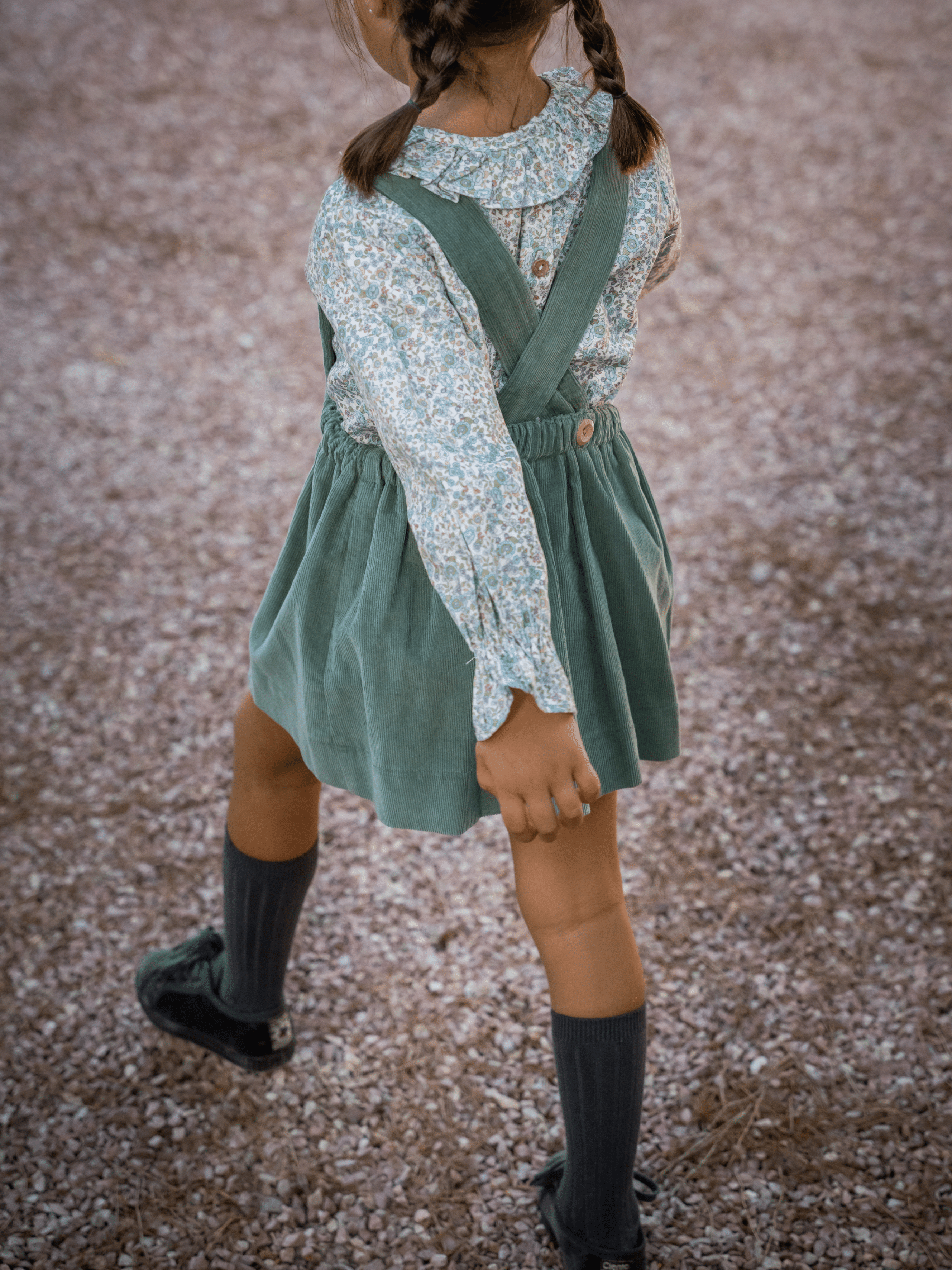 Green corduroy overall skirt