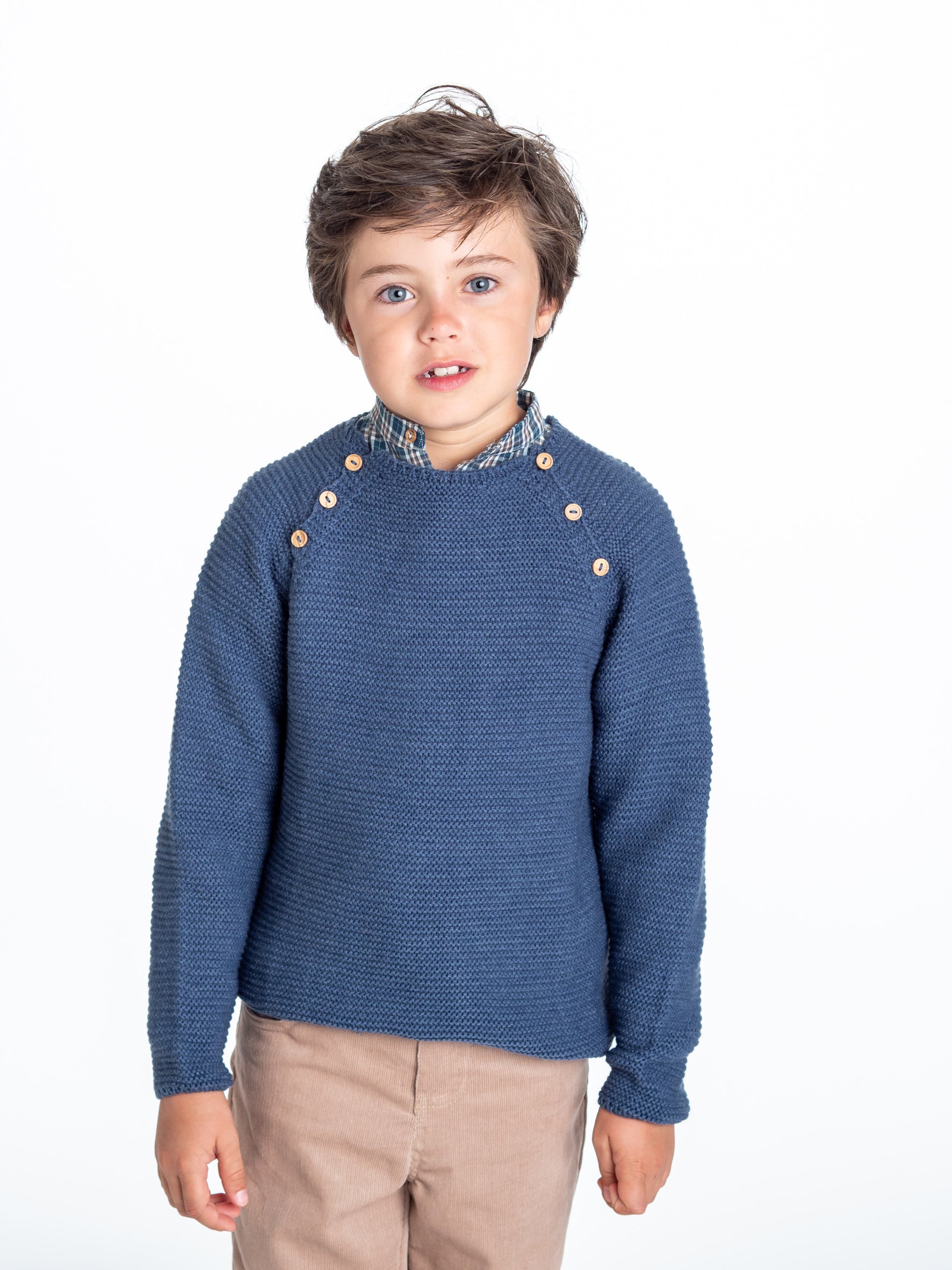 Pull boutonné bleu