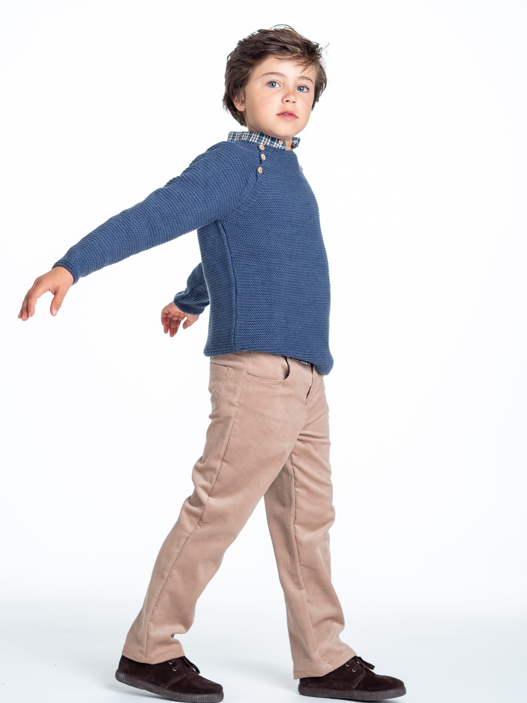 Pull boutonné bleu