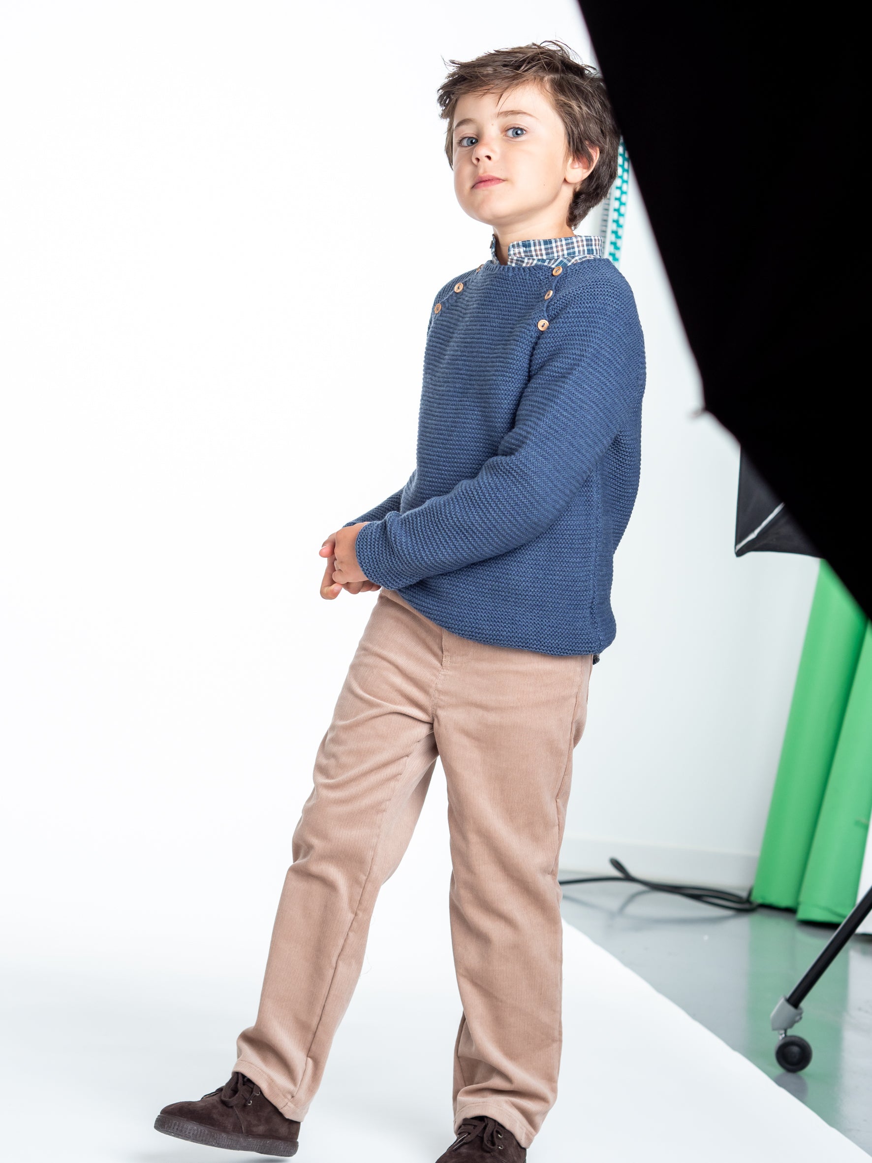 Pull boutonné bleu