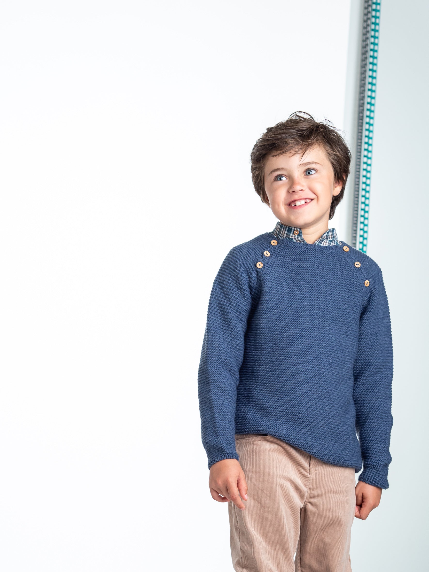 Pull boutonné bleu
