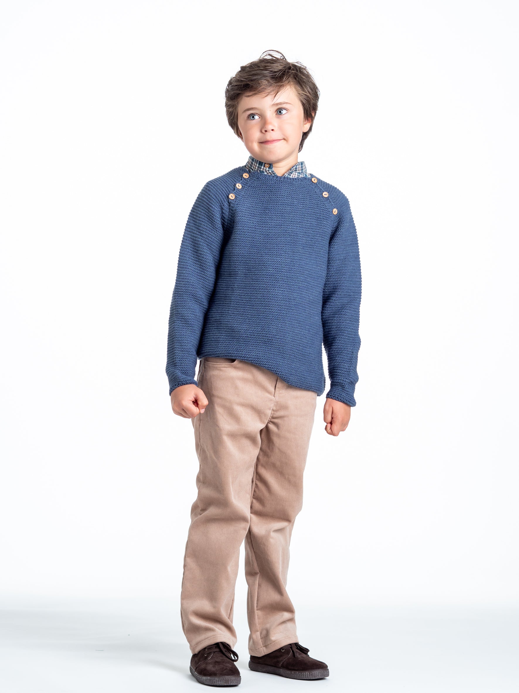 Pull boutonné bleu