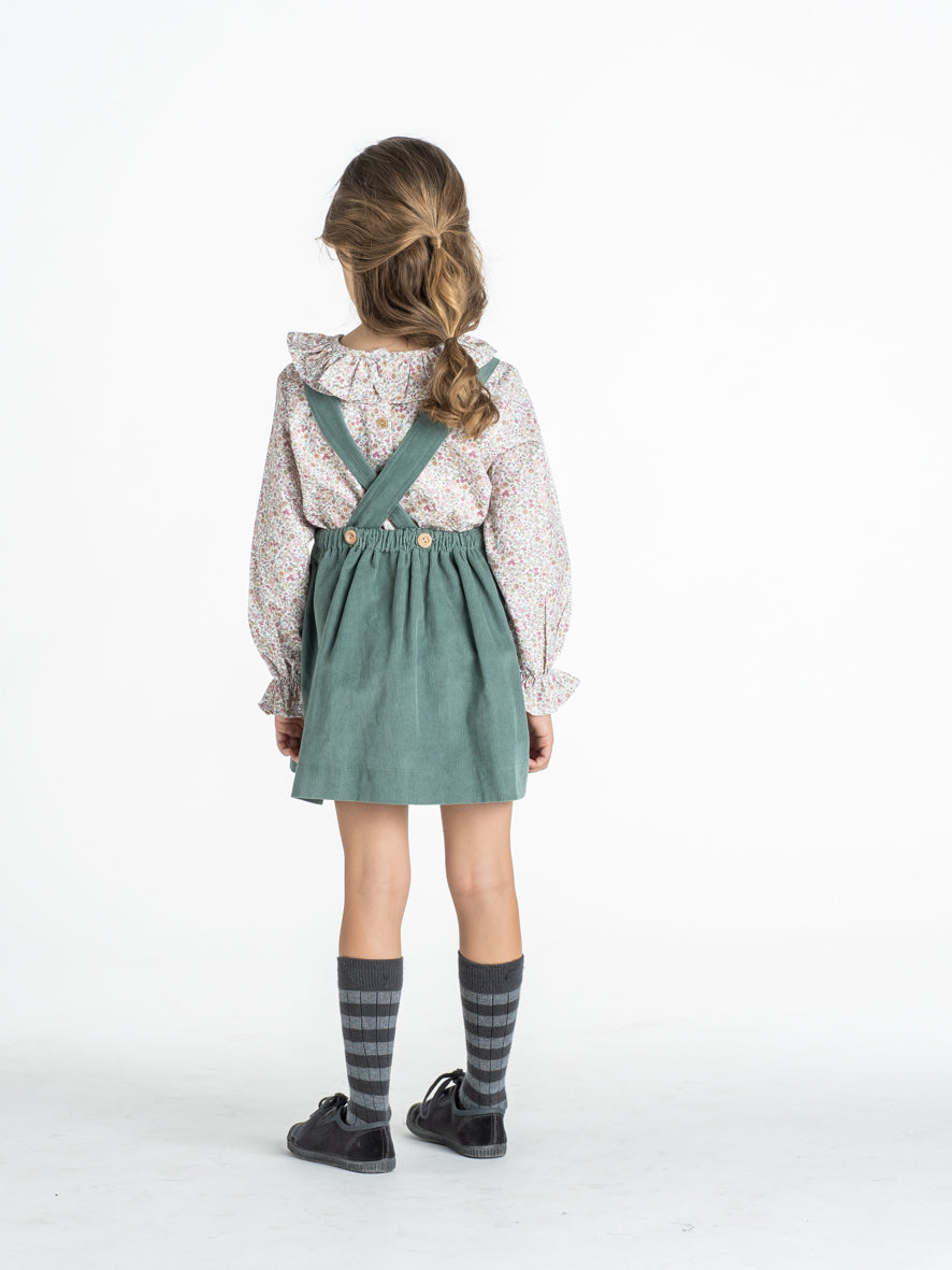 Green corduroy overall skirt