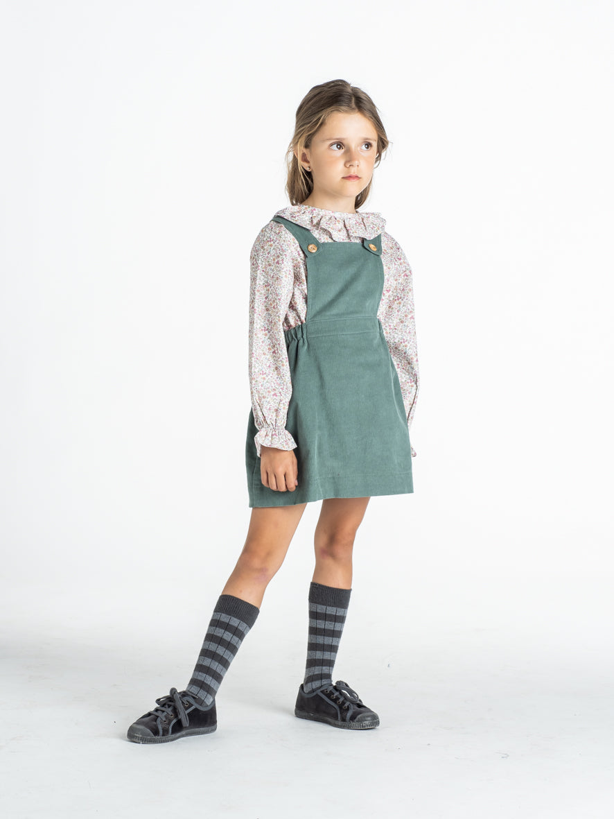 Green corduroy overall skirt