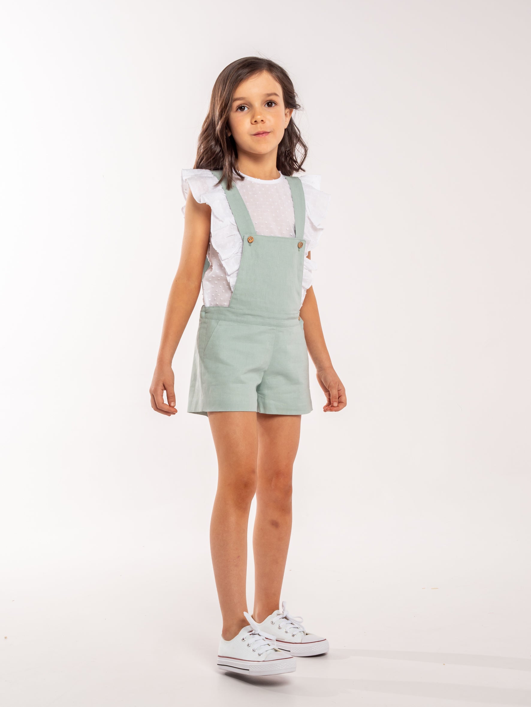 Green linen dungarees