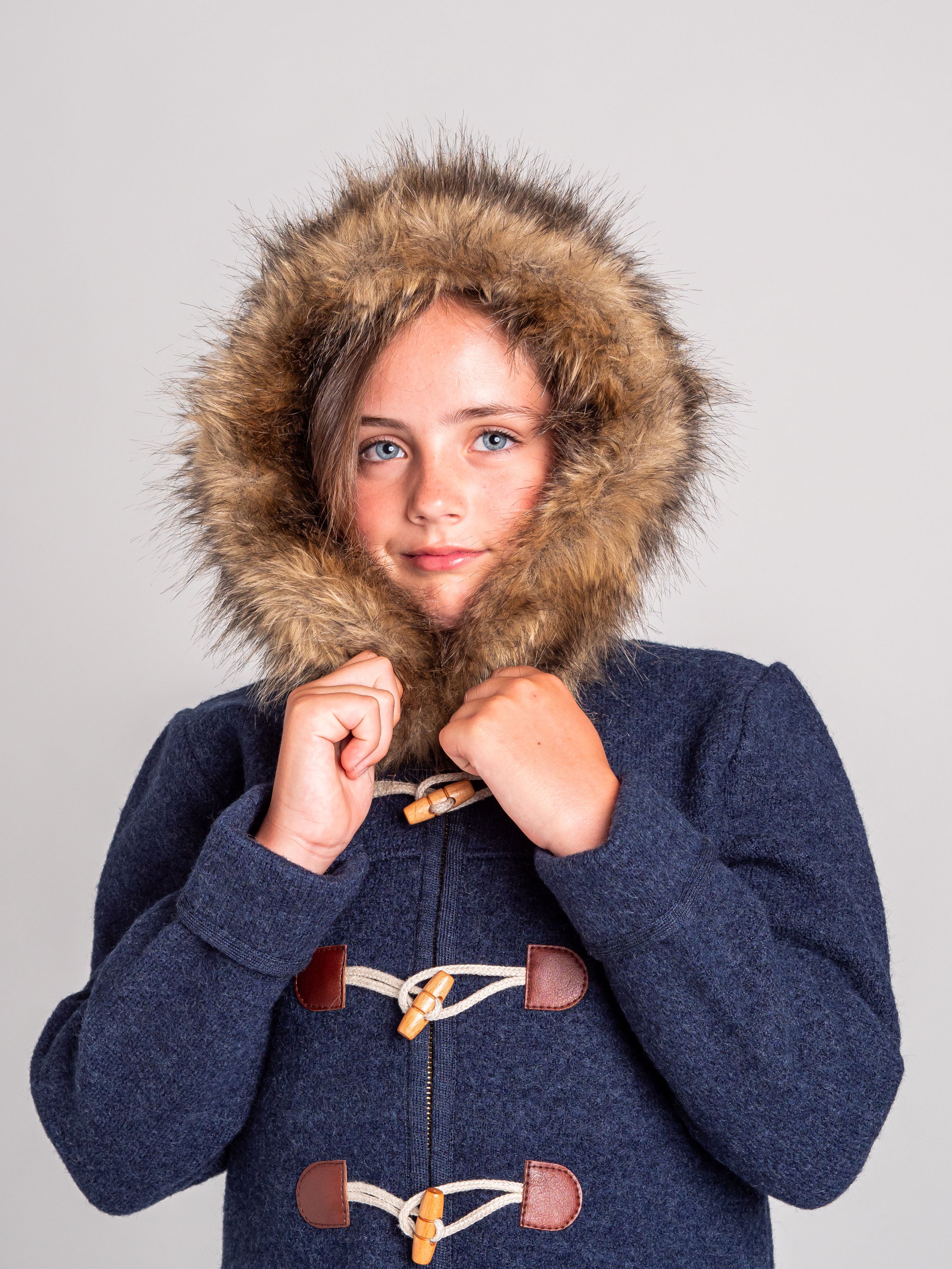 Blue fur trench coat