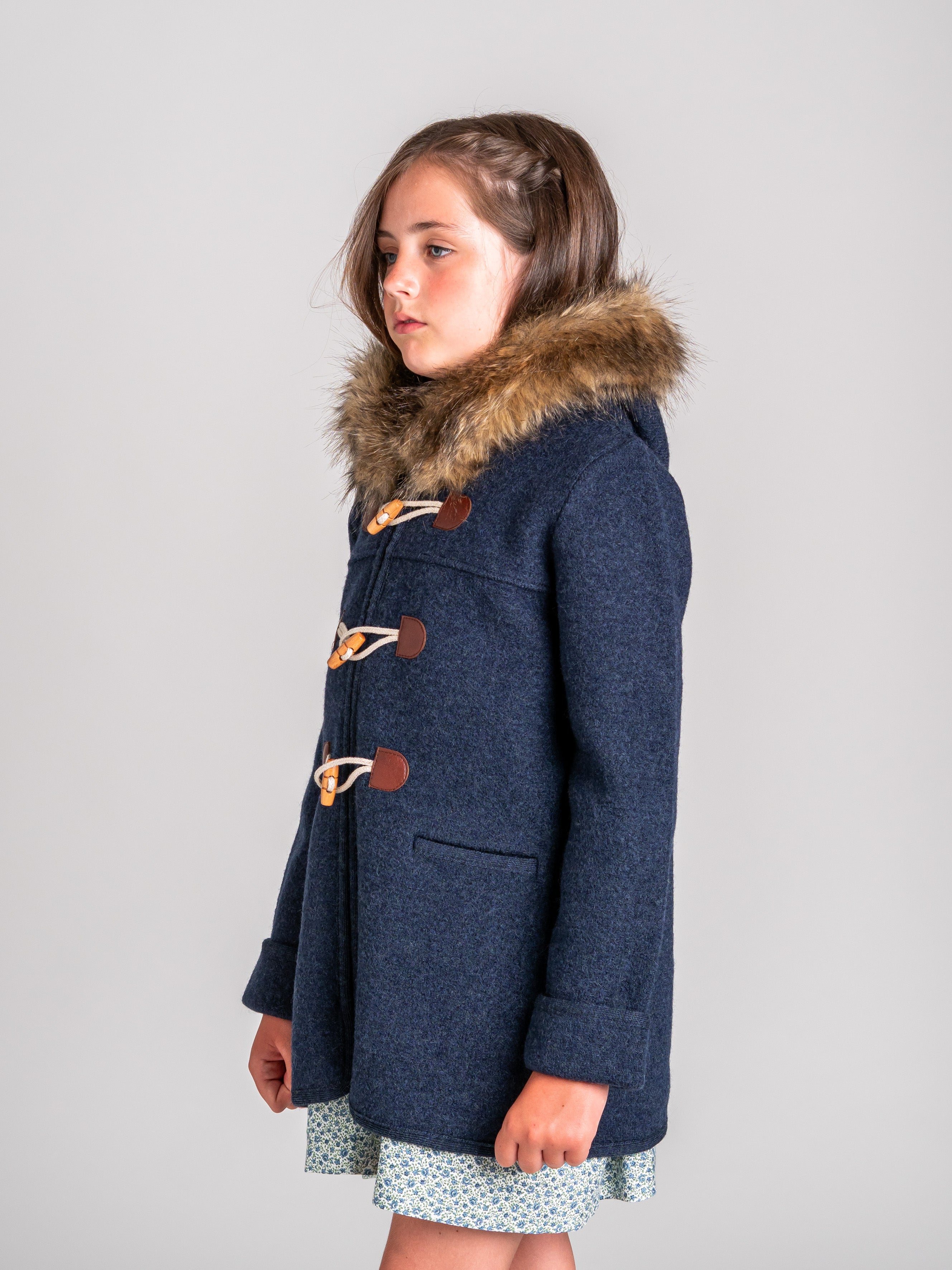 Blue fur trench coat