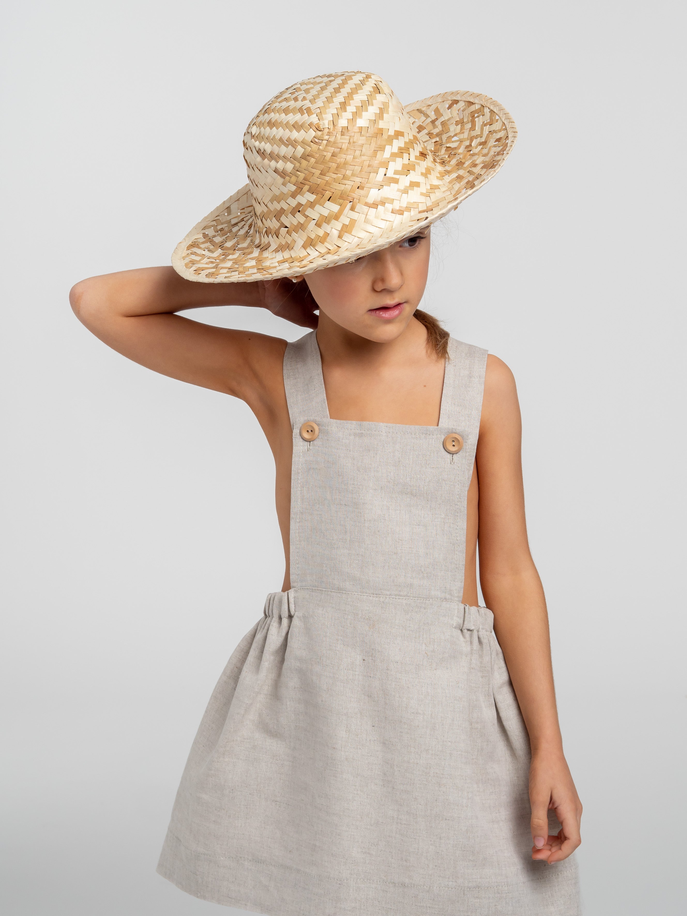 Raw linen overall skirt