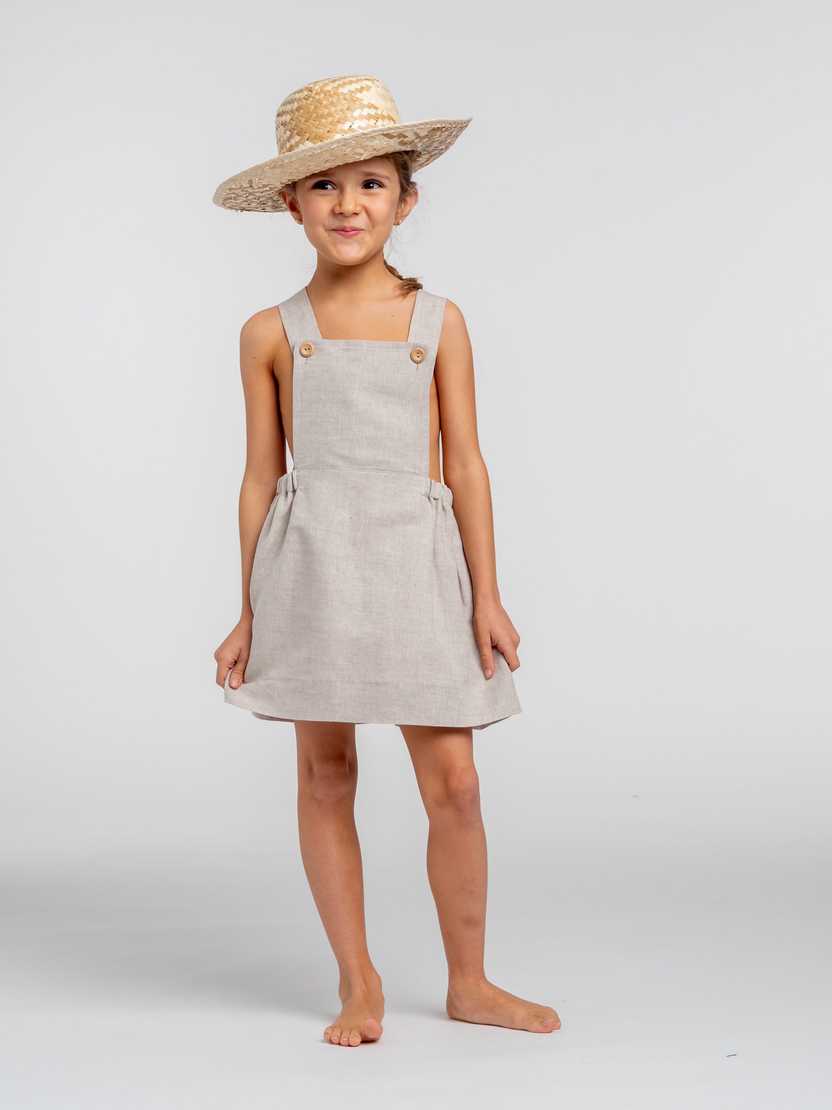 Raw linen overall skirt